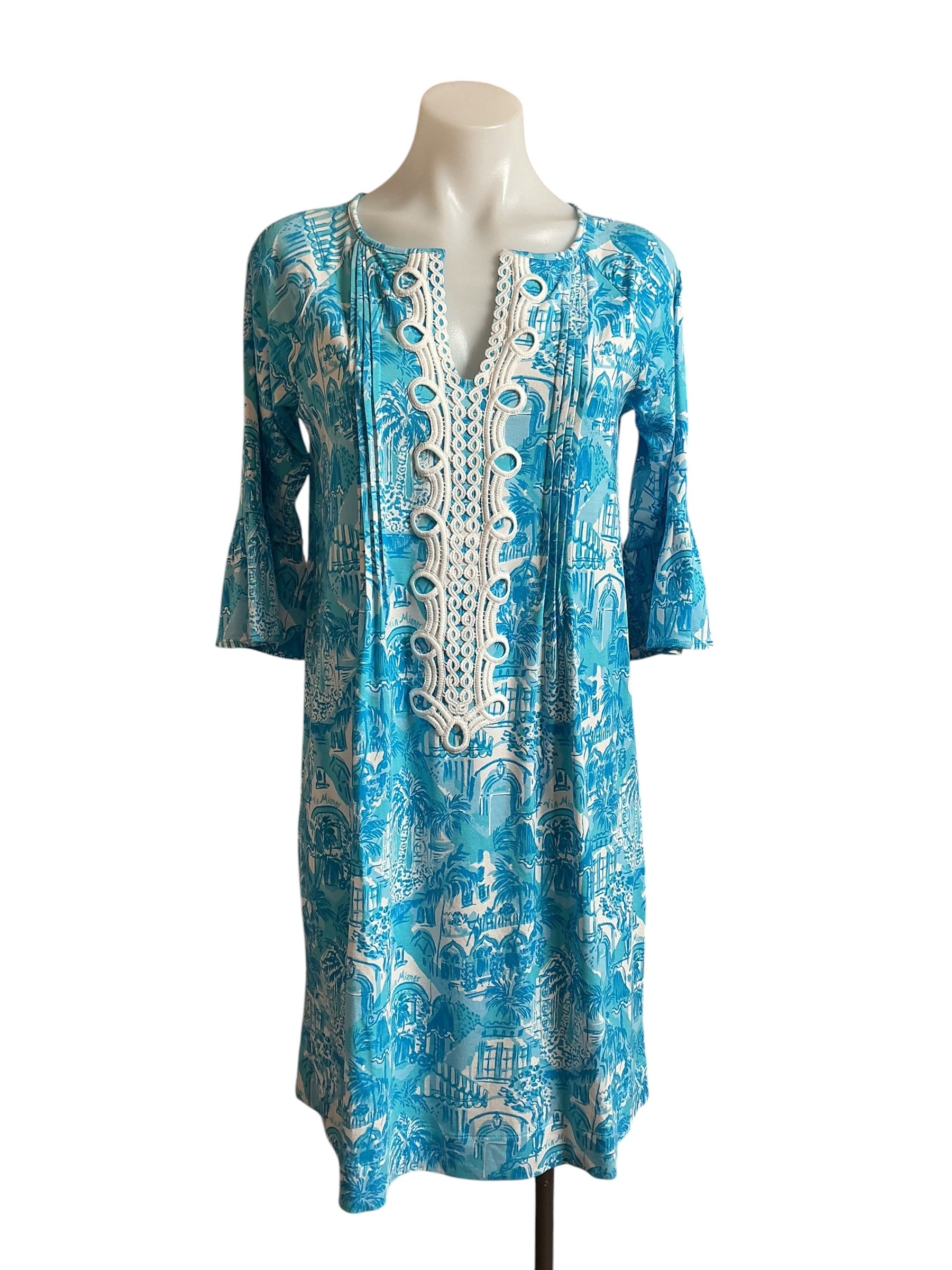 Lilly Pulitzer NWT Krysta 3/4 Sleeve Dress Amalfi Blue Sunny State Of Mind - Size S