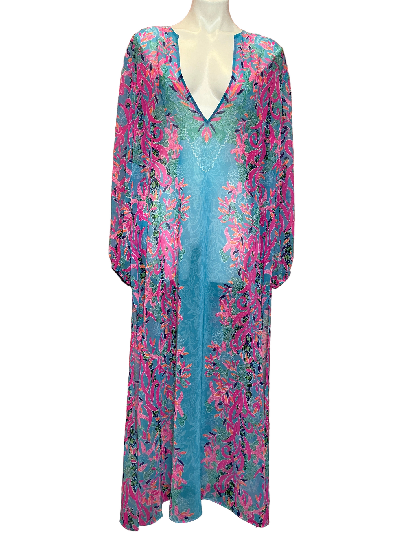 Lilly Pulitzer NWT - Frey Long Slv Maxi  Coverup  -  Multi - Seaweed Samba - Size Large/XL