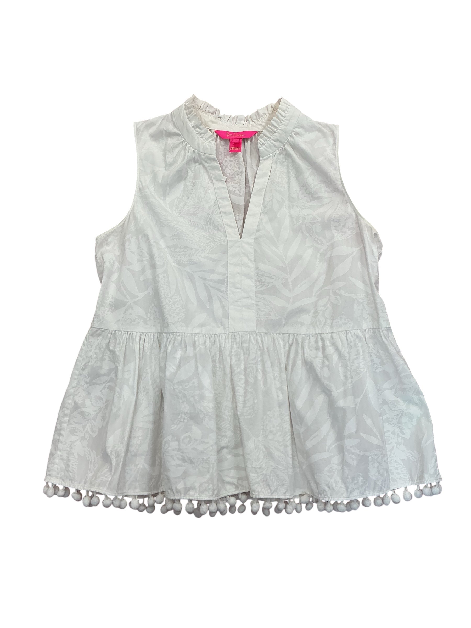 Lilly Pulitzer Novella Ruffle Hem Top Resort White Jungle Cabana - Size S