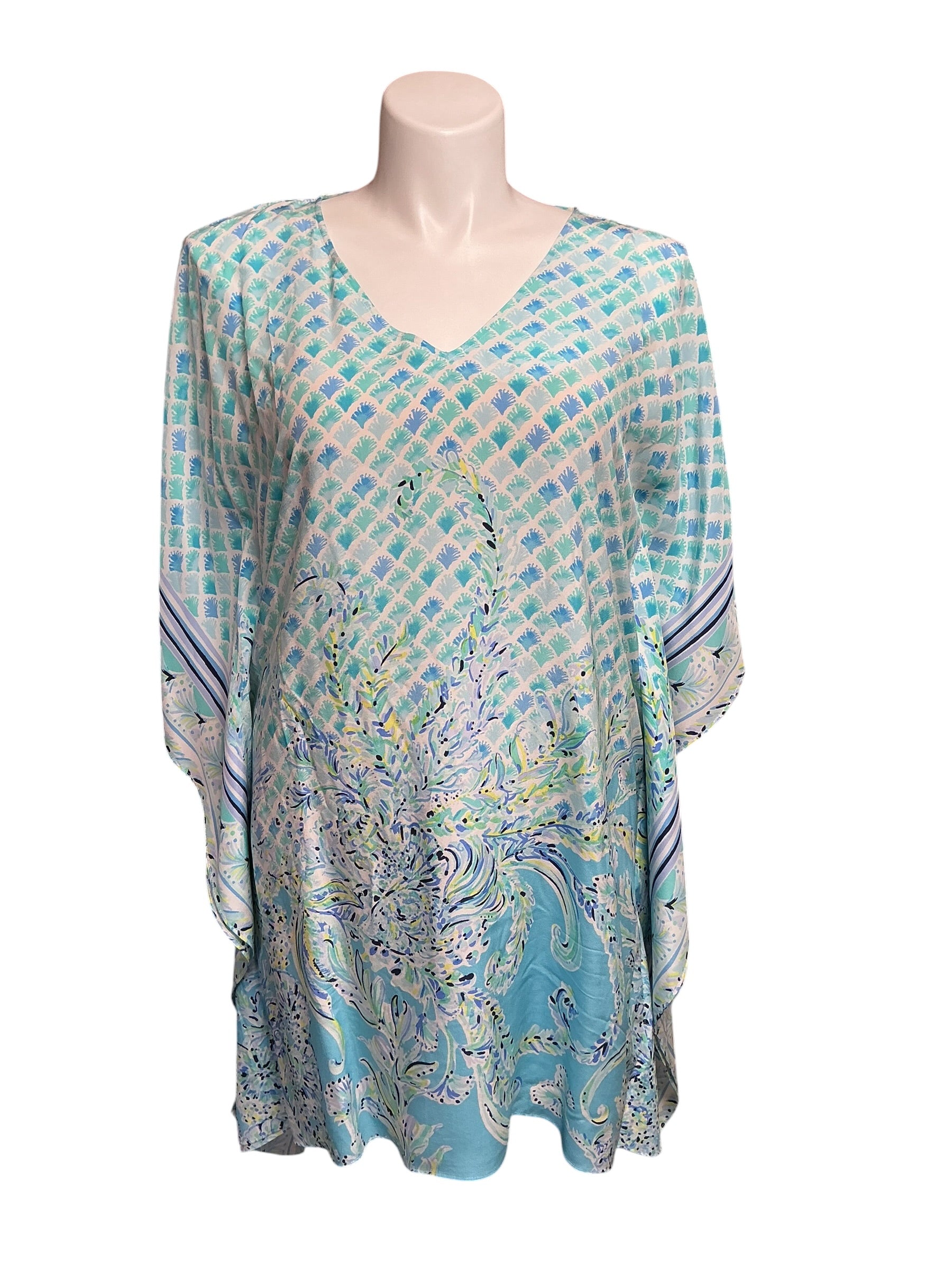 Lilly Pulitzer NWT Lindamarie Silk Caftan - Bondi Blue Scuba Doo Engineered Caftan - Size L/XL