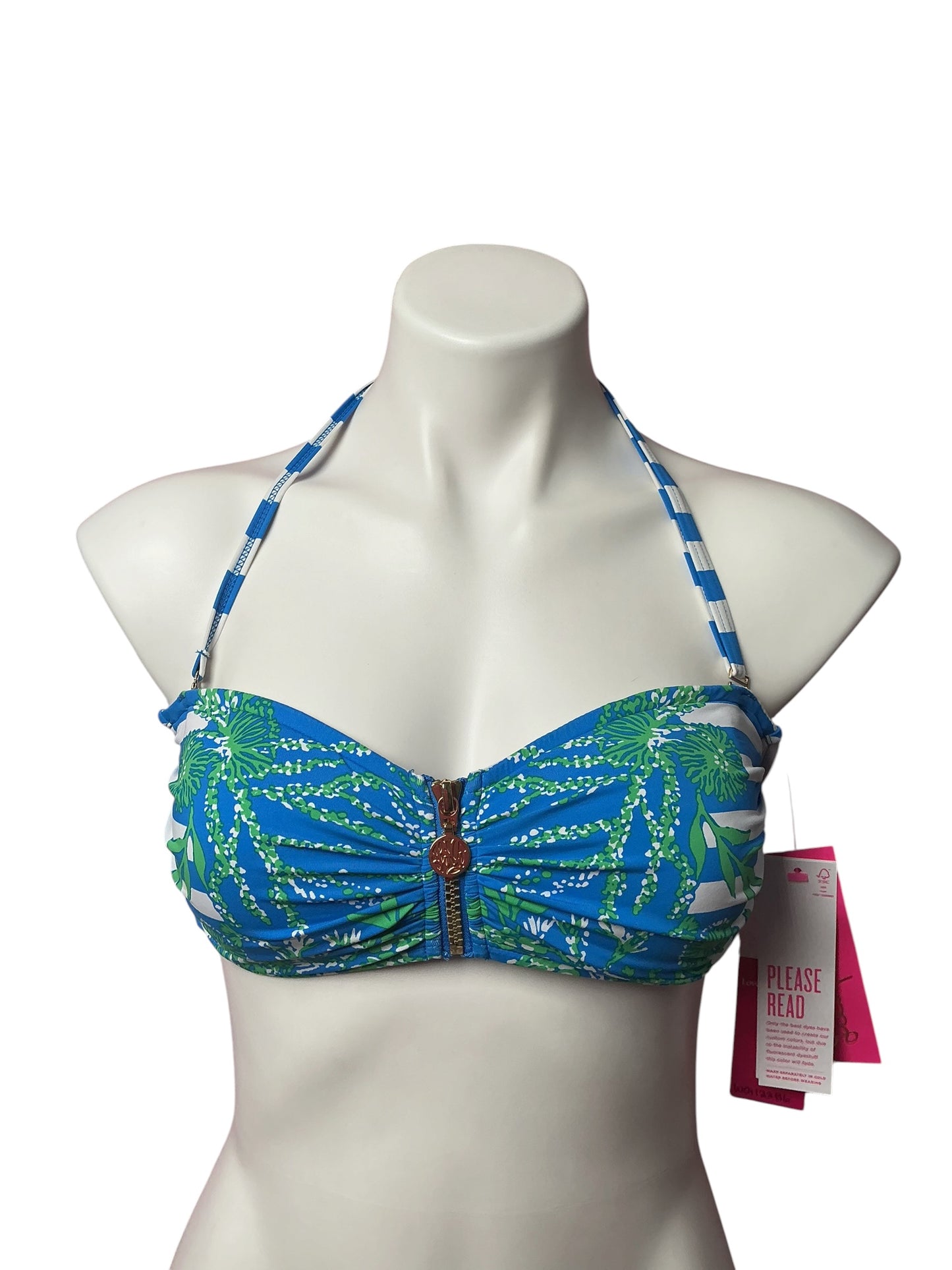 Lilly Pulitzer NWT Genya Bandeau Top Briny Blue Abit Salty Engineered Bikini Top - Size 6