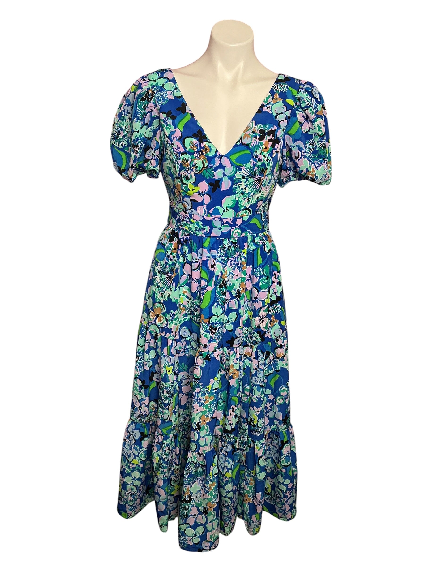 Lilly Pulitzer Grace Tiered Midi Dress Blue Grotto Twilight Tropics - Size 2