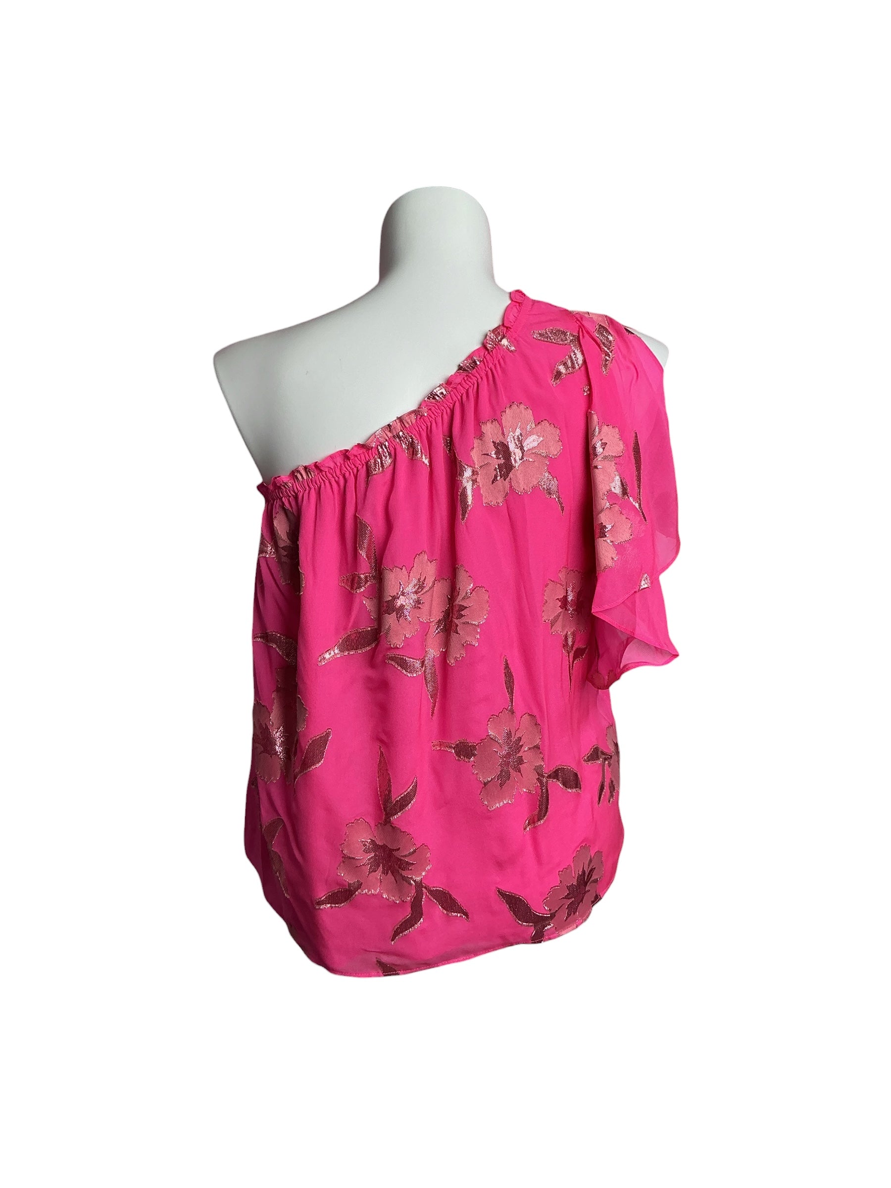 Lilly Pulitzer- NWT Sarahleigh One Shoulder Top Roxie Pink Anniversary Pink Silk Clip Size L