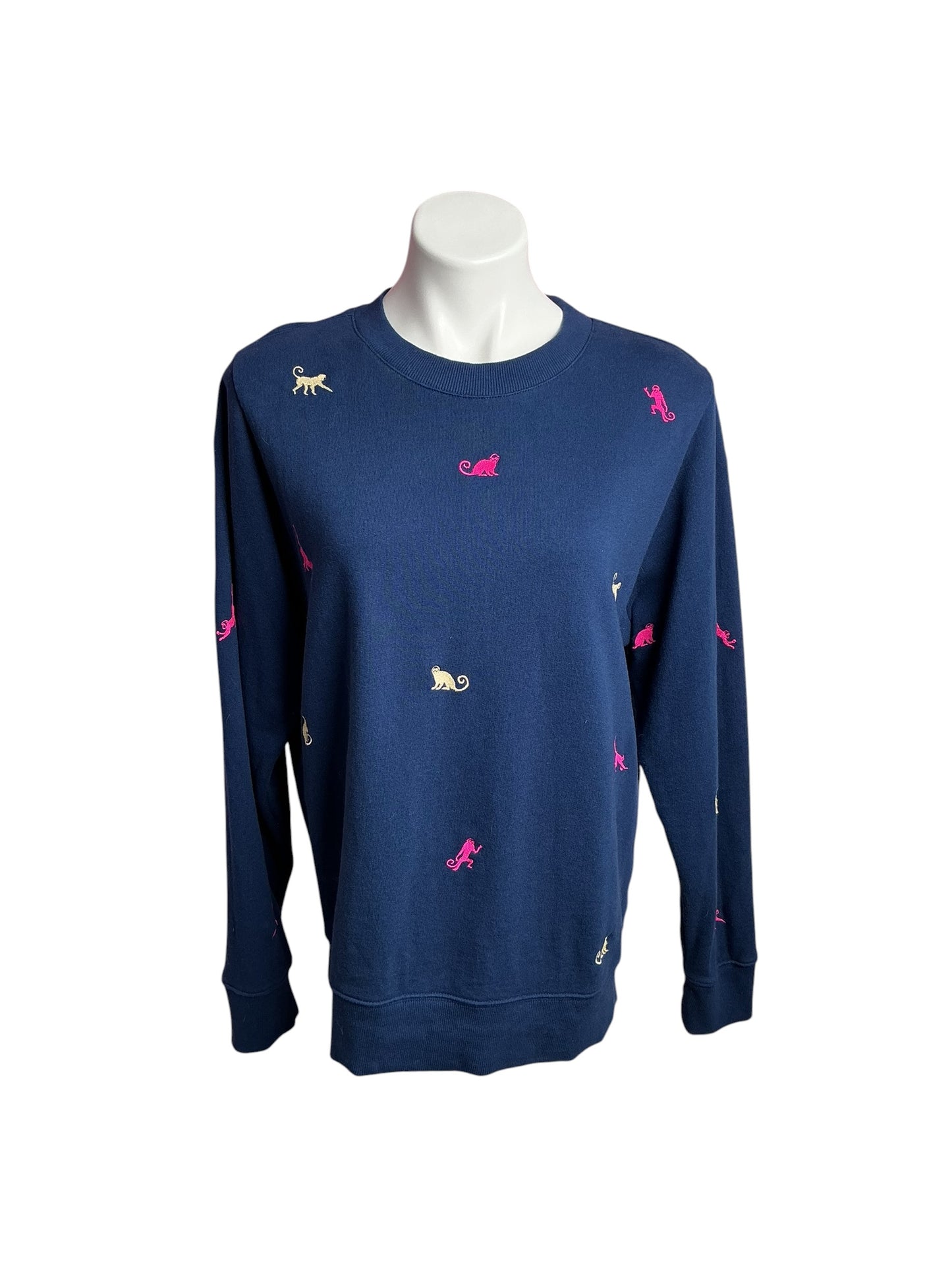 Lilly Pulitzer- Ballad Long Sleeve Sweatshirt Low Tide Navy Monkey Half Drop Size S