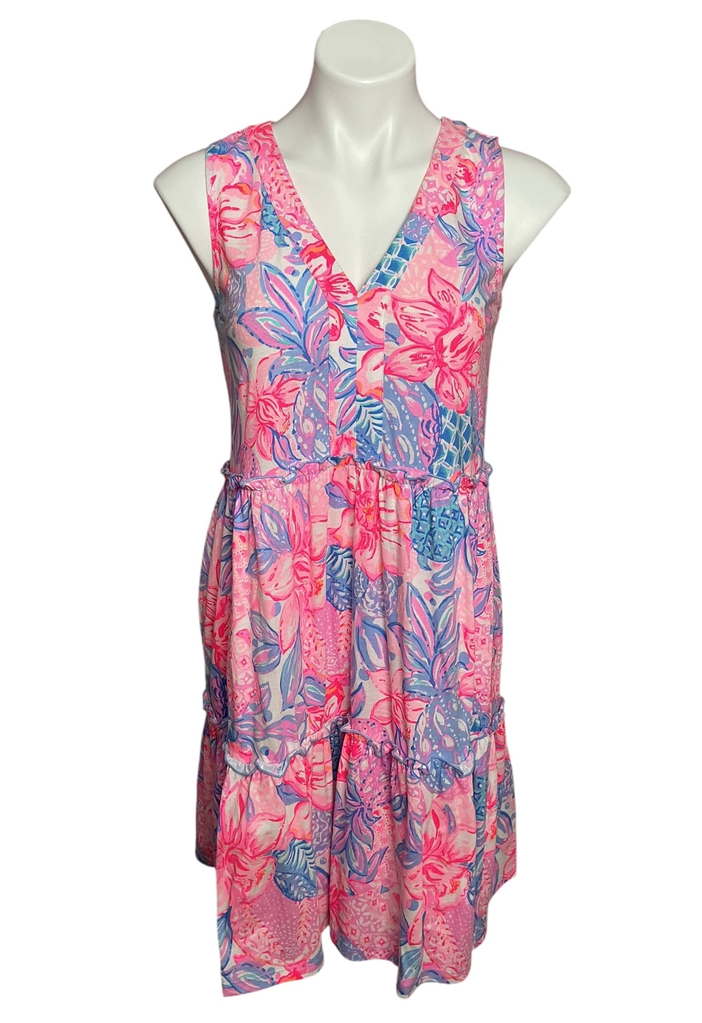 Lilly Pulitzer Lorina V-Neck Dress Pink Isle Snappy Turtle - Size XS
