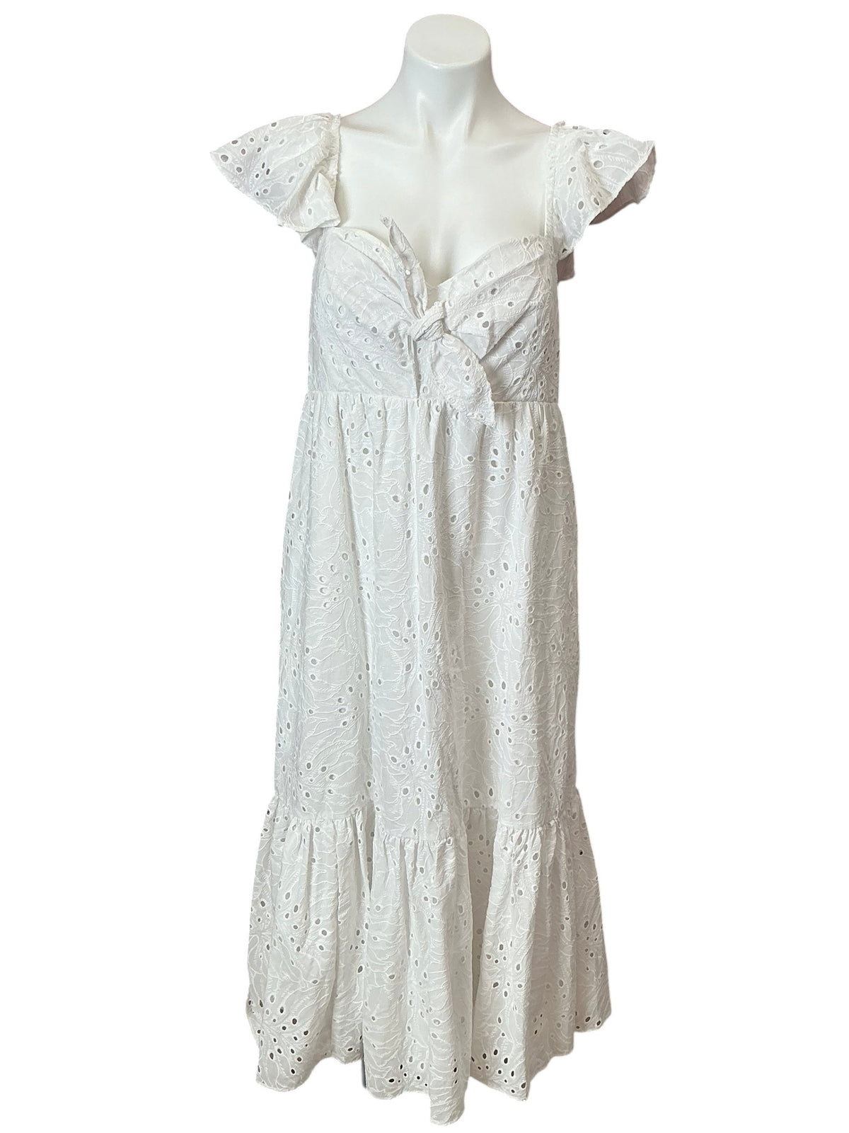 Lilly Pulitzer NWT Lantana Flutter Sleeve Eyelet Midi Dress Resort White Tropical Leaf Eyelet - Size 14