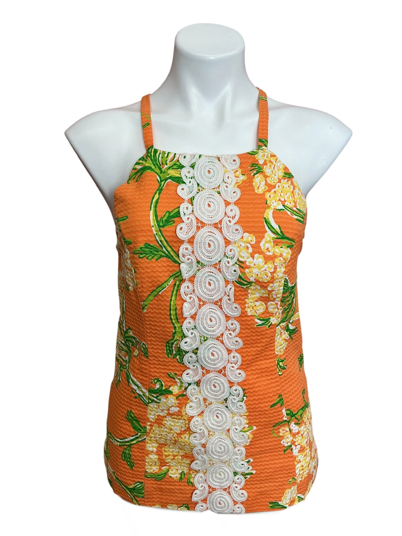 Lilly Pulitzer Hillview Jacquard Halter Top Orange Floral - Size 4