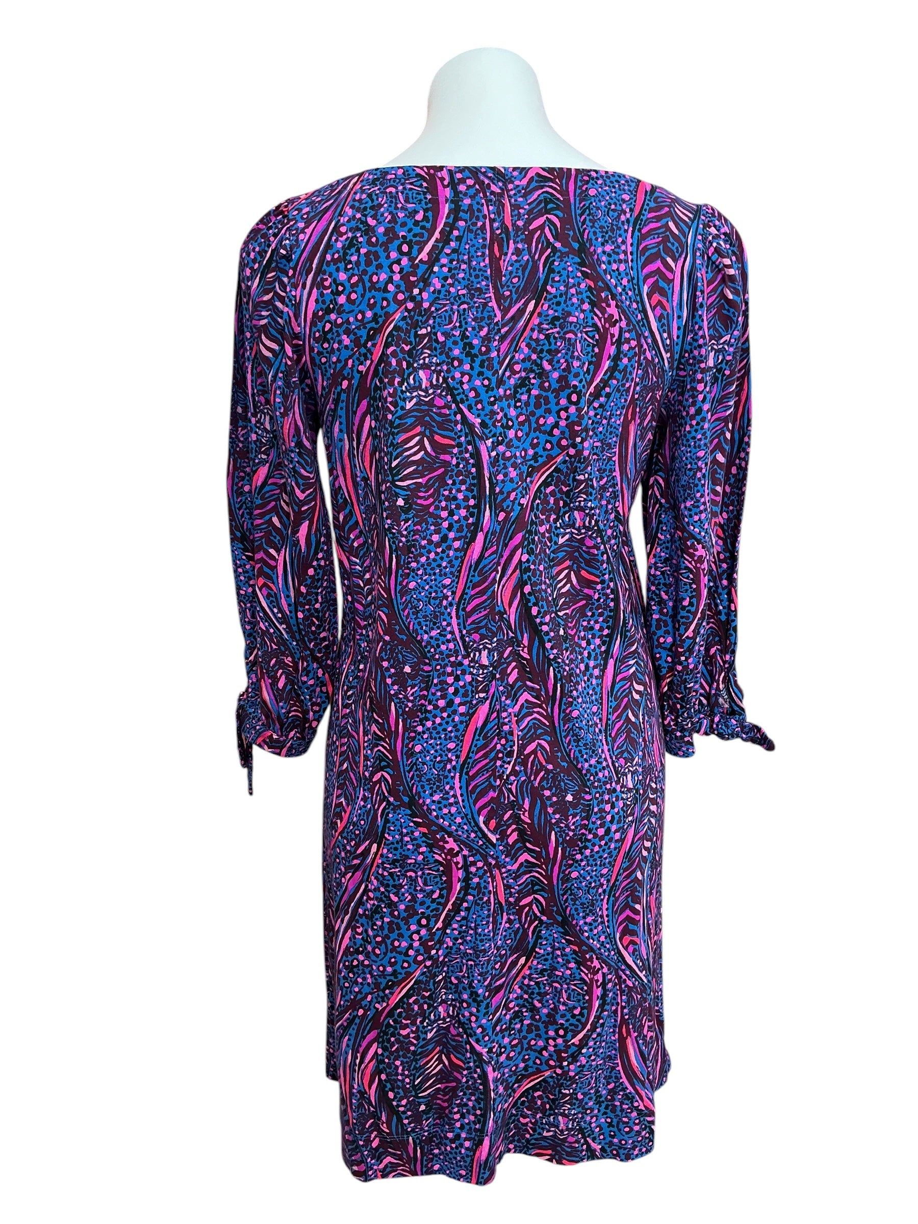 Lilly Pulitzer Cath 3/4 Sleeve Dress Blue Flare Always Pawsitive - Size M