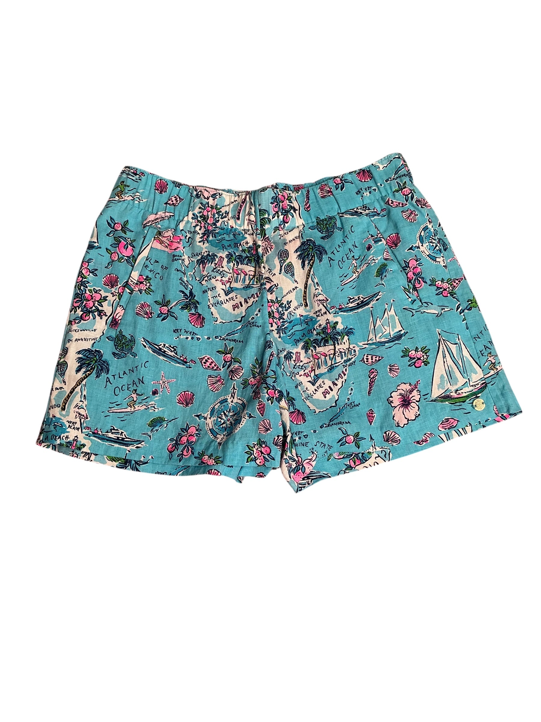 Lilly Pulitzer- Lilo Linen Short Amalfi Blue Lilly’s Road Trip Size XS