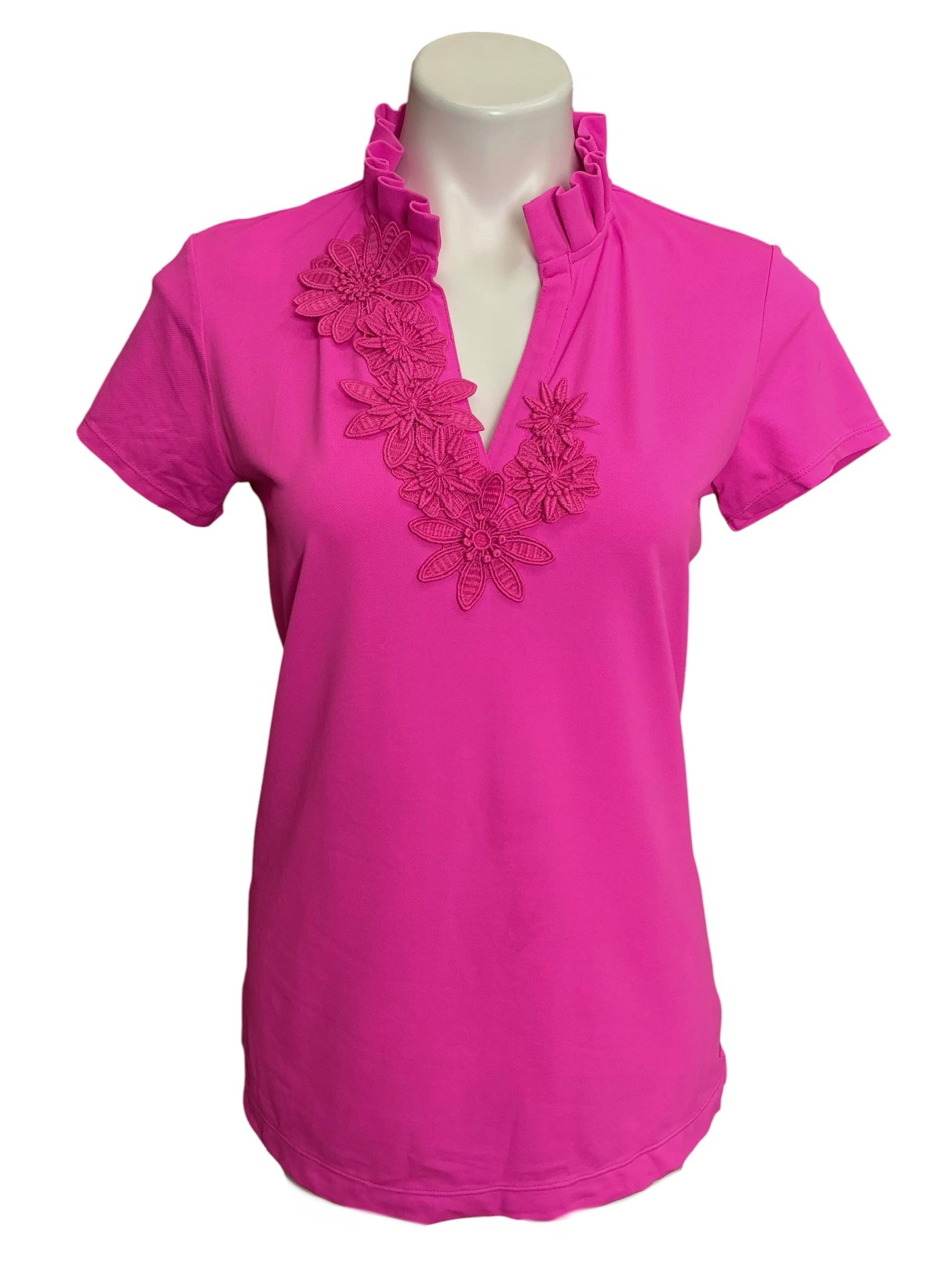 Lilly Pulitzer Frida UPF 50+ Polo Top Mandevilla Pink - Size M