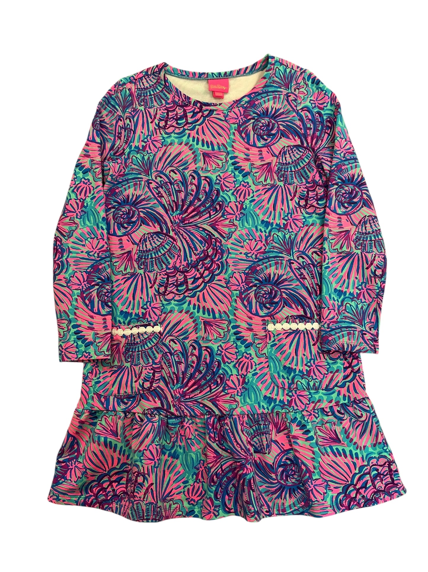Lilly Pulitzer Girls Vira Dress Turqouise Oasis Shelleidoscope - Size XL 12-14
