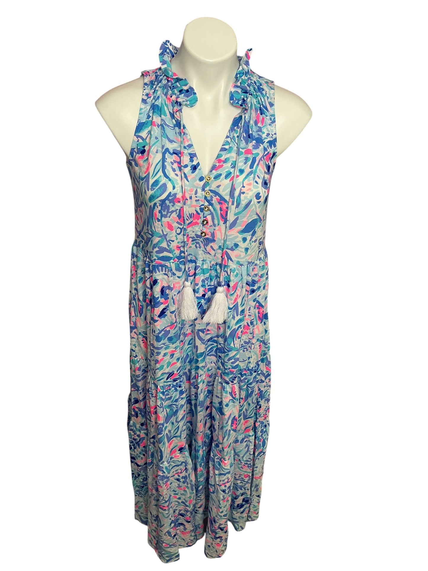 Lilly Pulitzer NWT Malone Maxi Dress Breakwater Blue Print Party Wave - Size XS