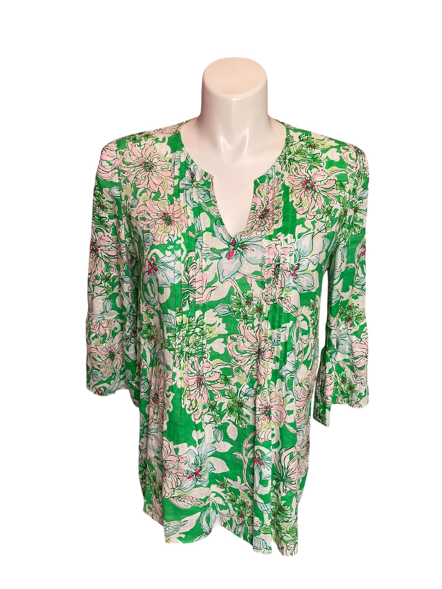 Lilly Pulitzer Hollie Linen Tunic Spearmint Blossom Views - Size L