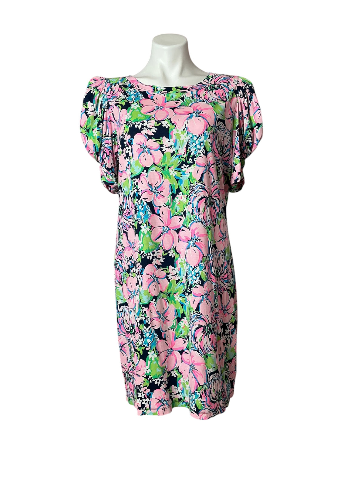Lilly Pulitzer Puff Sleeve T-Shirt Dress High Tide Navy Tall Order - Size L