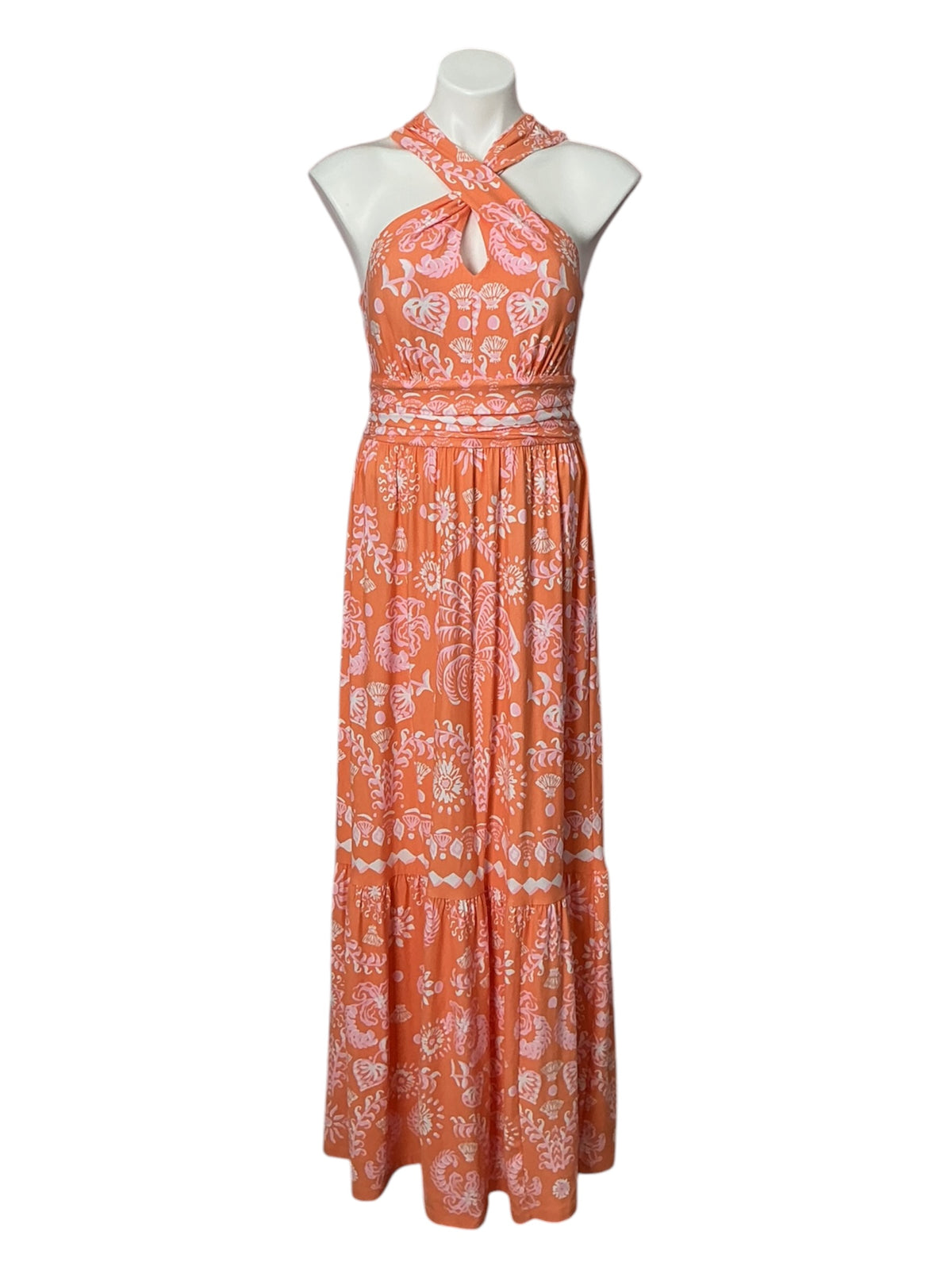 Lilly Pulitzer NWT Montecito Halter Maxi Dress Papaya Breezy Palm Engineered - Size S