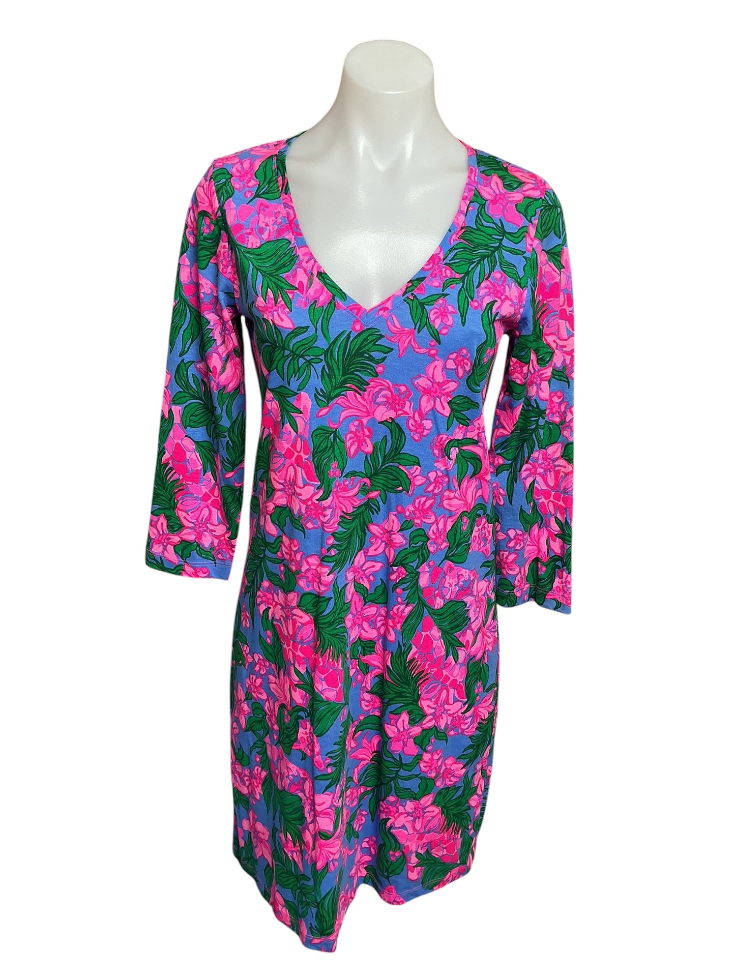 Lilly Pulitzer Tessa V-Neck Dress Cerise Pink Safari Sunset - Size S