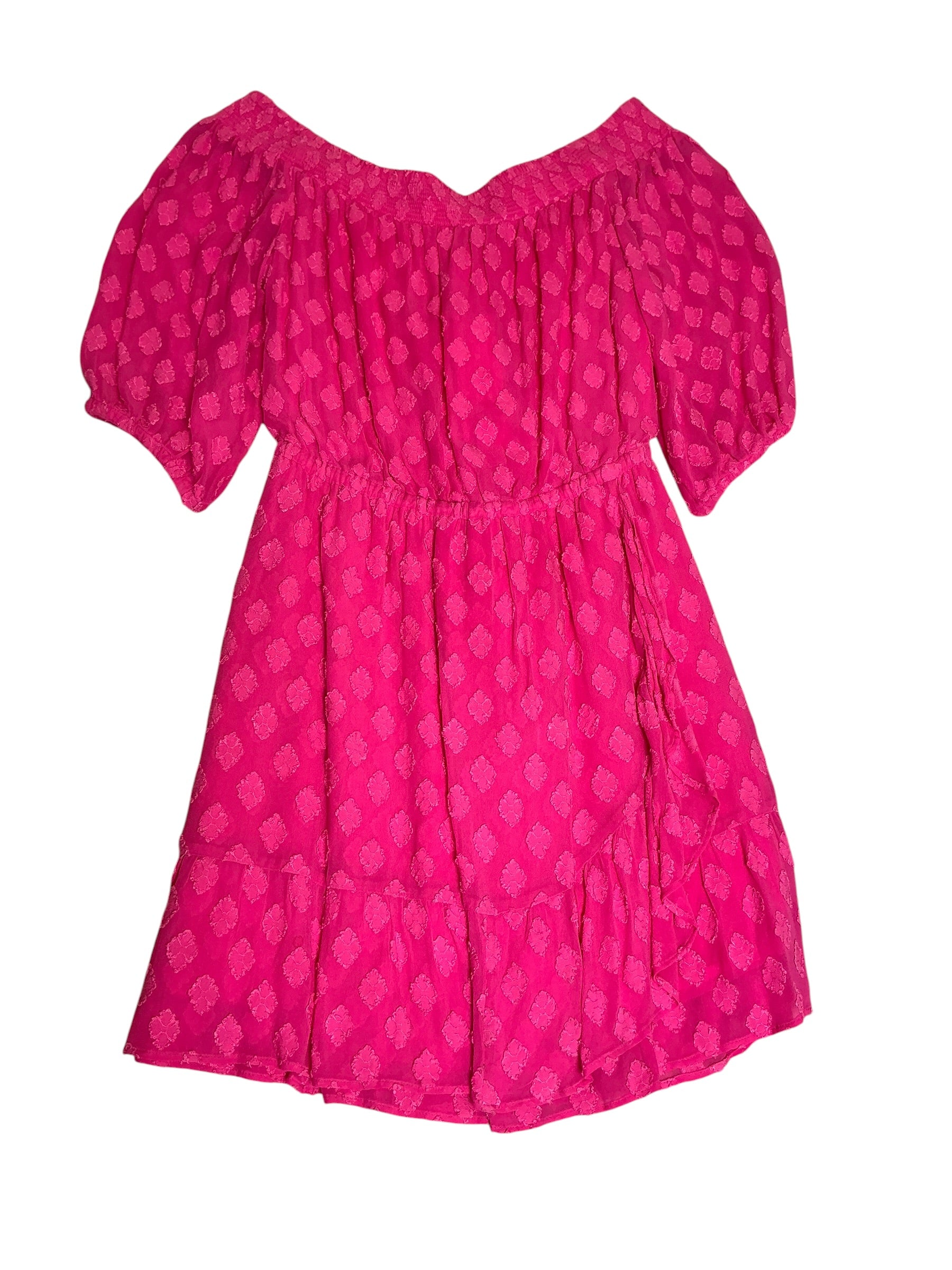 Lilly Pulitzer Rochelle Off-The-Shoulder Romper Plumeria Pink  Daiquiri Ditsy Rayon Clip - Size M