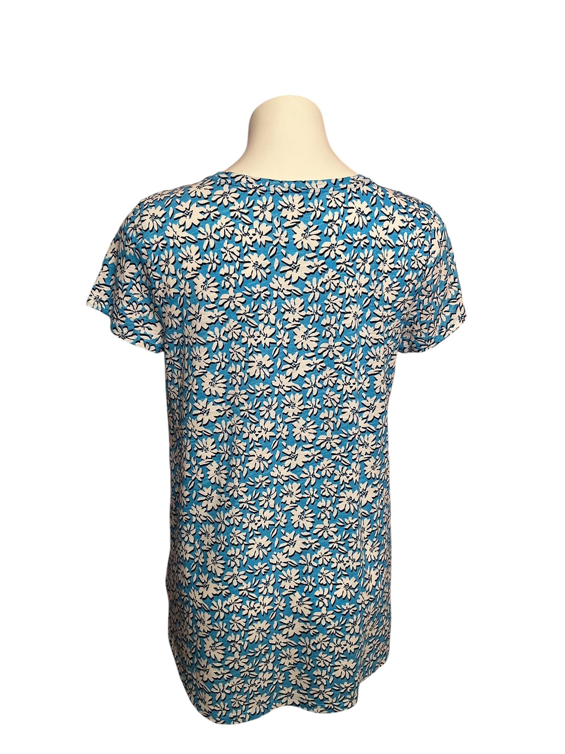 Lilly Pulitzer Etta V-Neck Cotton Top Lunar Blue Palm Beach Petals - Size M