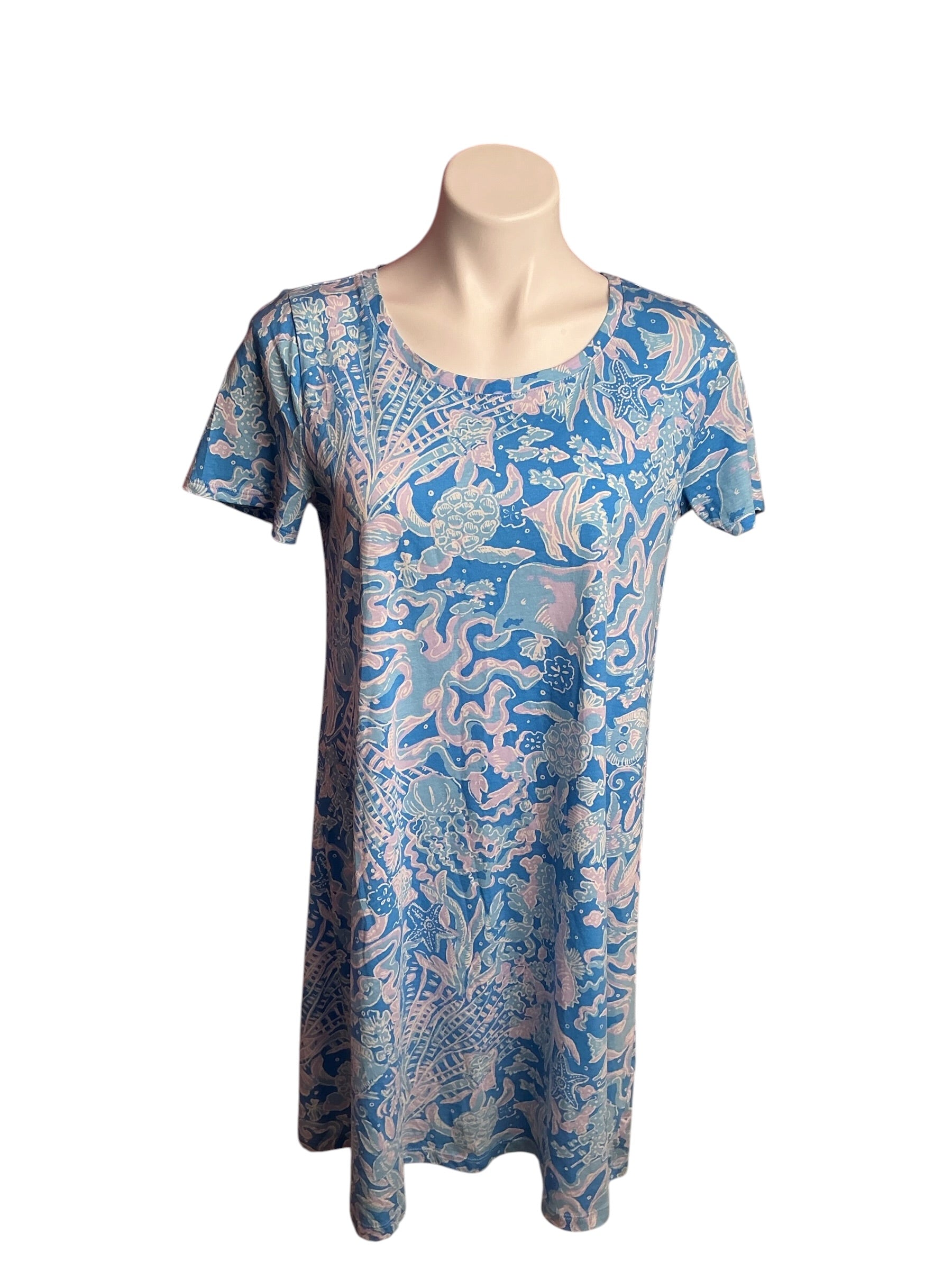 Lilly Pulitzer- Cody Short Sleeve T-Shirt Boca Blue Dress Sea What I Sea Size S