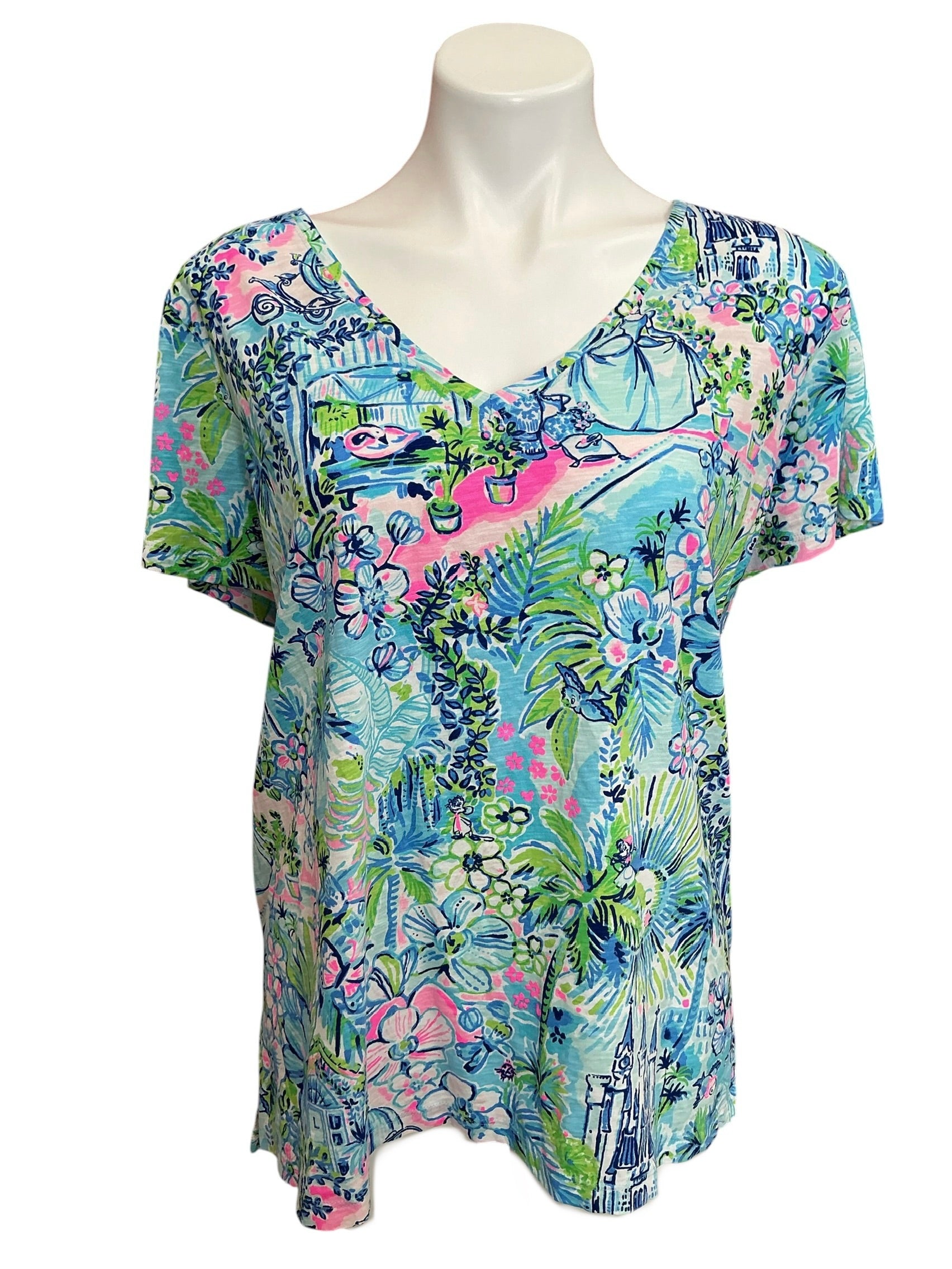 Lilly Pulitzer X Disney Etta V-Neck Top Lilly Loves Cinderella - Size XXL