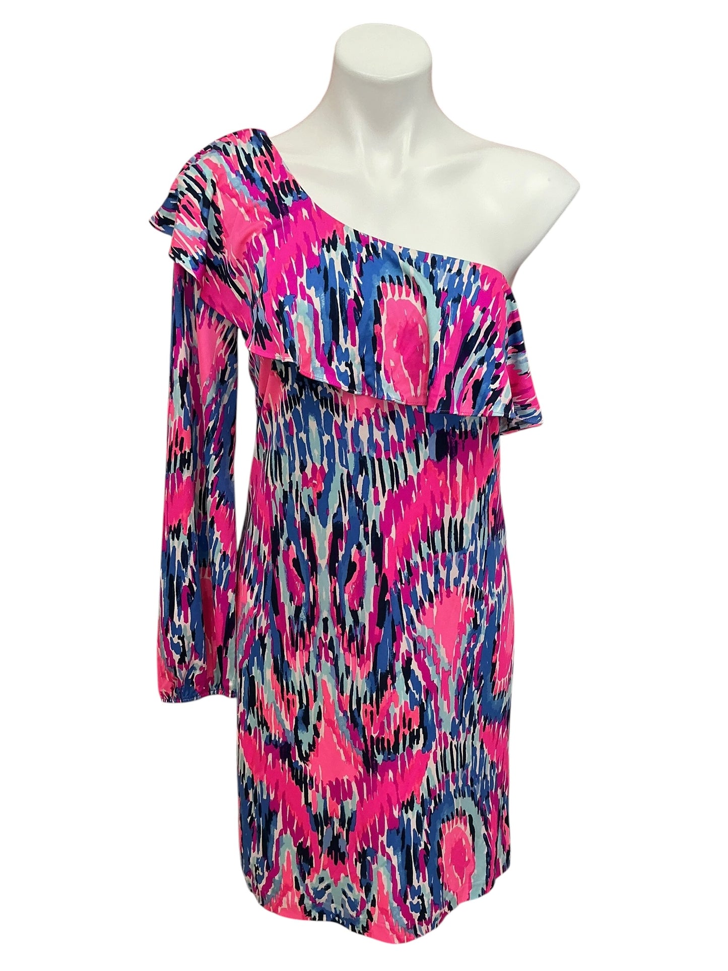 Lilly Pulitzer Amante Silk Jersey On-Shoulder Dress Free Spirit - Size M