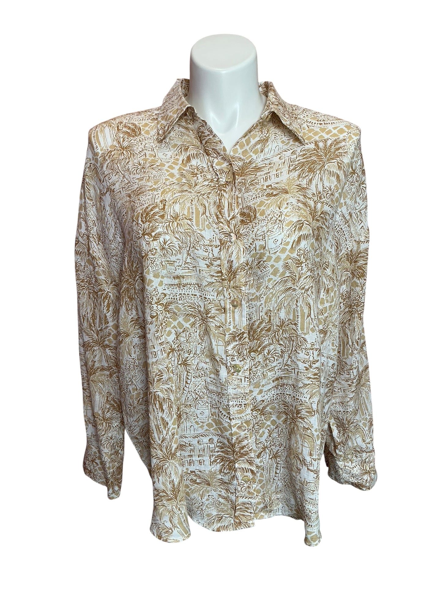 Lilly Pulitzer Stevey Relaxed Button Down Shirt Sand Bar Palm Beach Paradise - Size XL