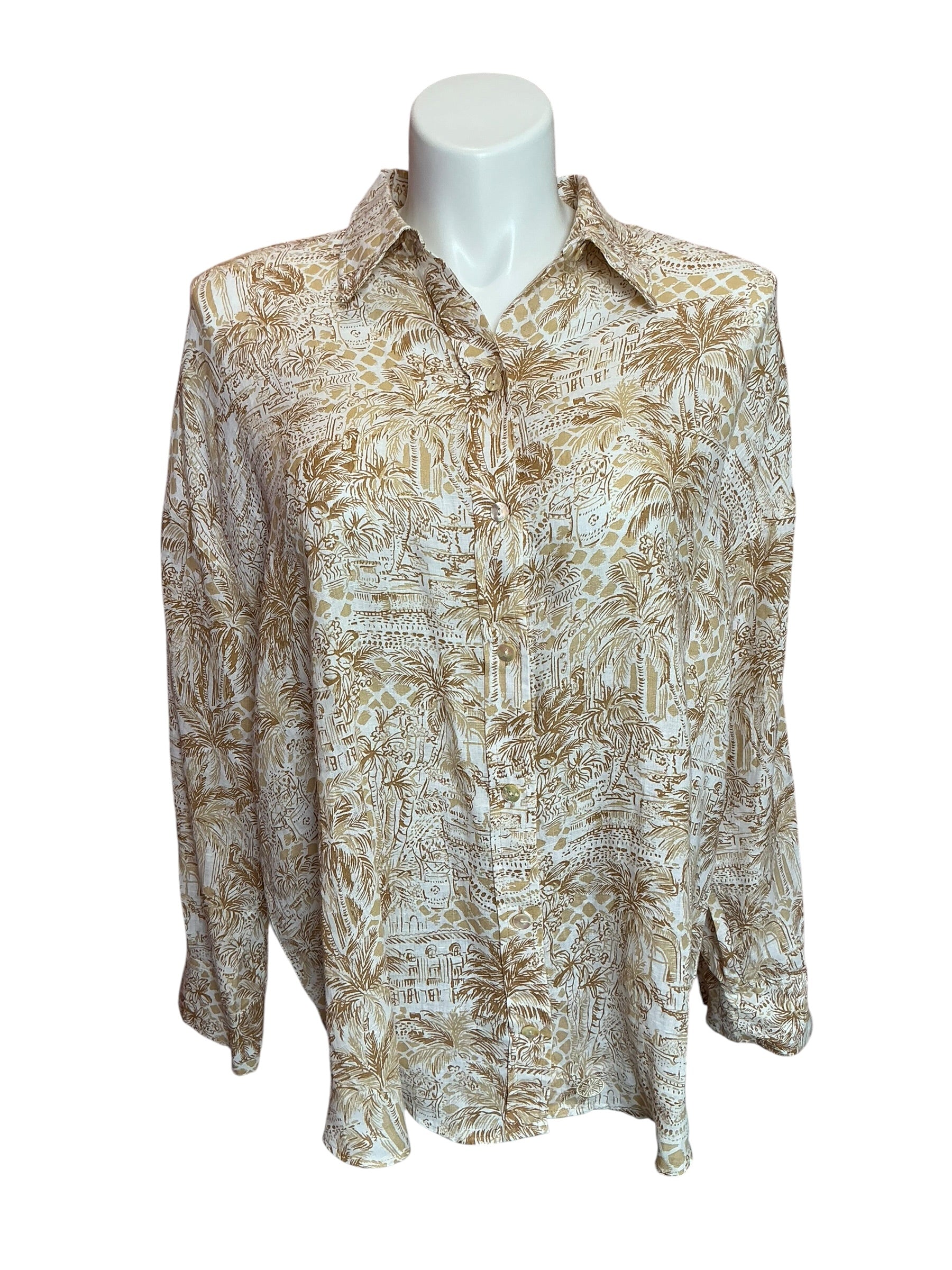 Lilly Pulitzer Stevey Relaxed Button Down Shirt Sand Bar Palm Beach Paradise - Size XL