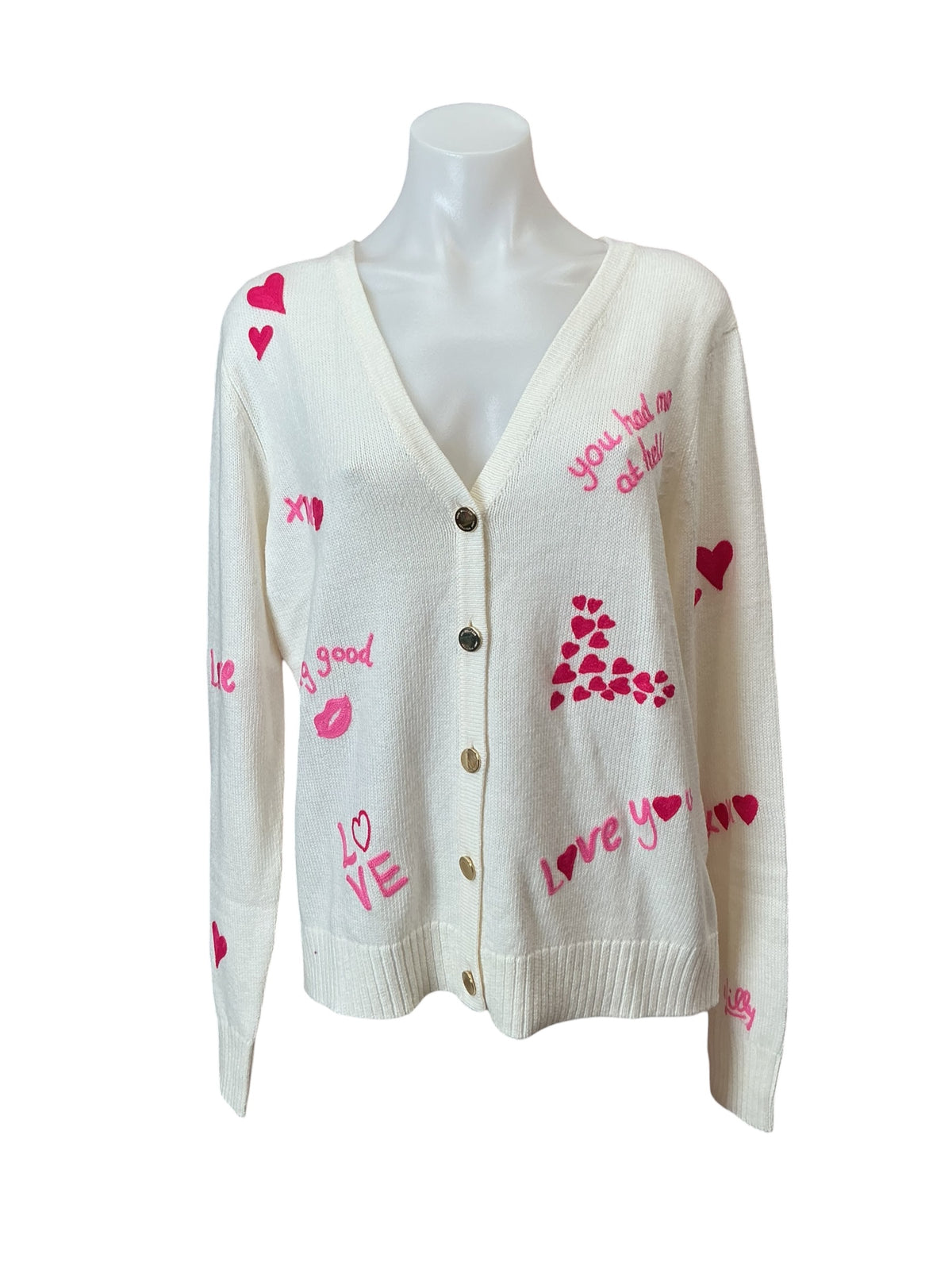 Lilly Pulitzer NWT Tippery Cardigan Coconut Valentines Day Embroidery - Size L