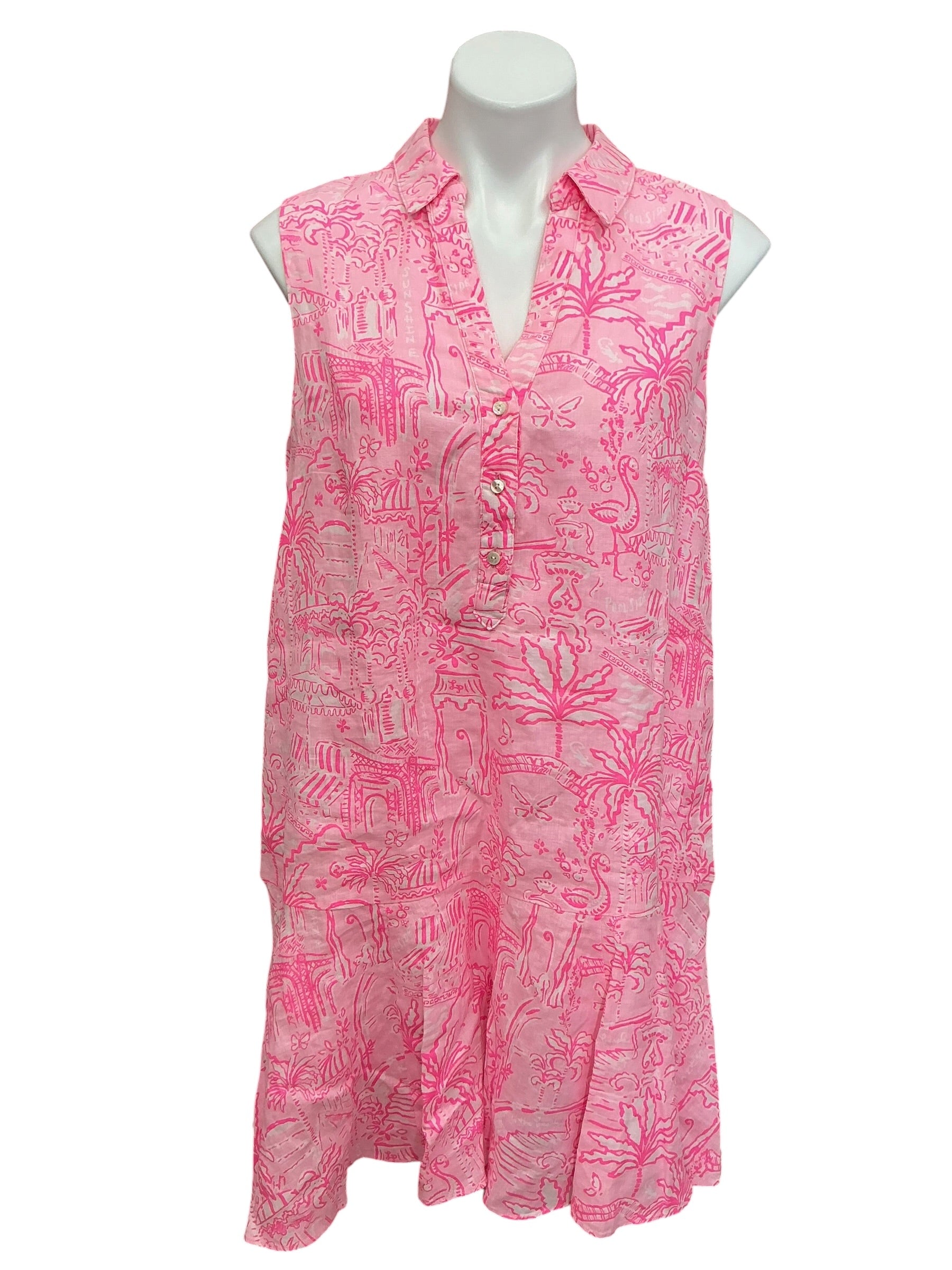 Lilly Pulitzer Ellowyn Linen Dress Penny's Playground Conch Shell Pink - Size M