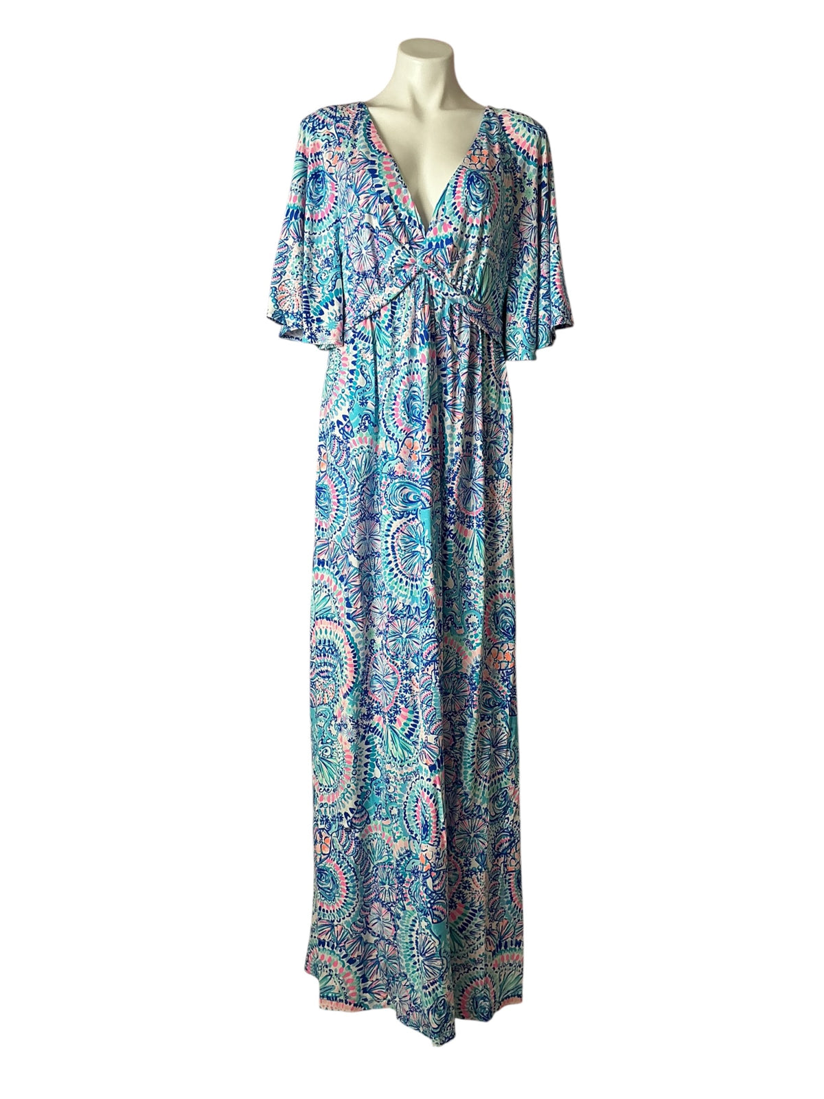 Lilly Pulitzer NWT Minka Sleeved Maxi Dress Blue Grotto Commotion In The Sea - Size 14