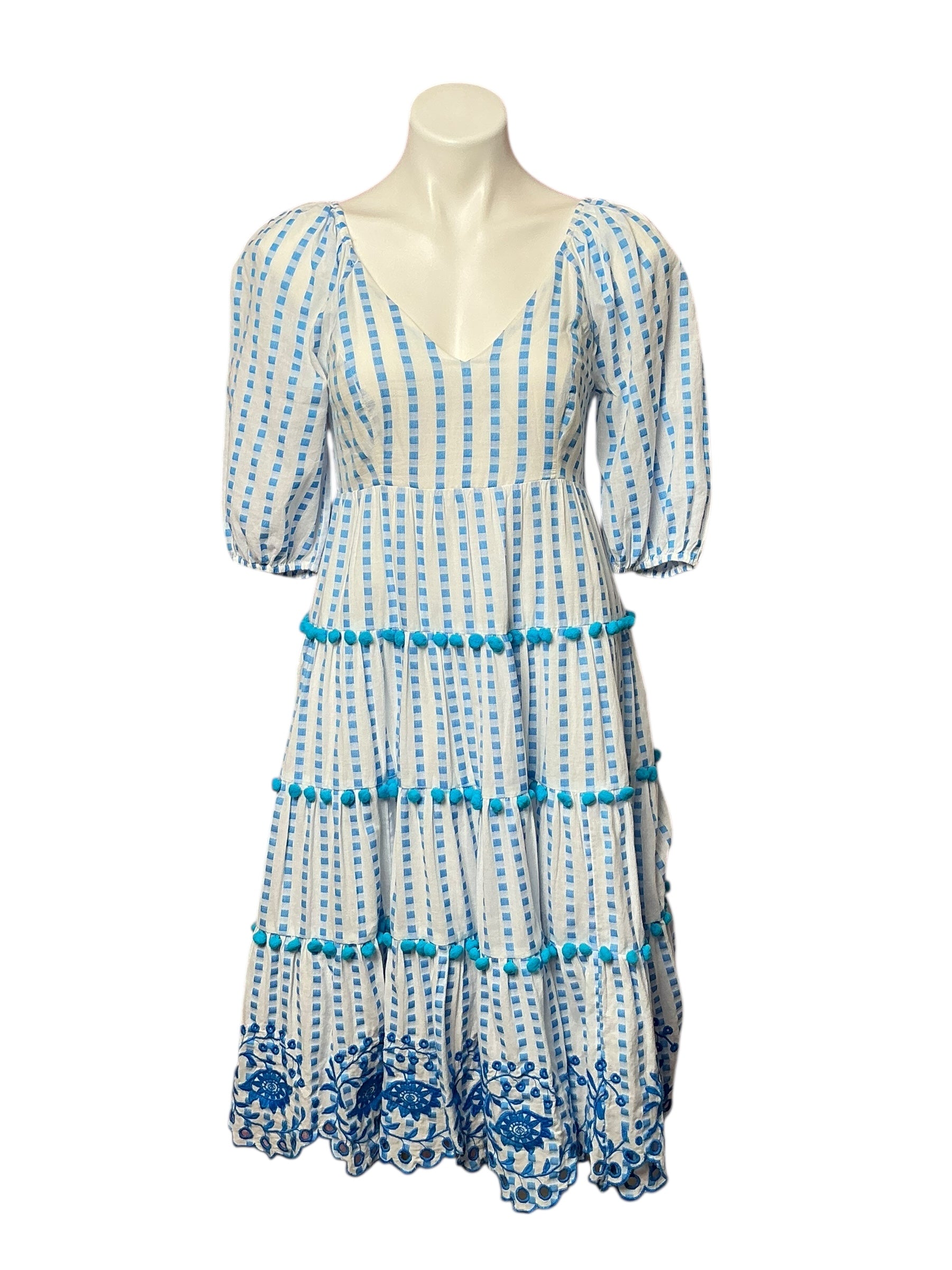 Lilly Pulitzer Sidney Midi Dress - Blue Flare Gingham Stripe Jacquard - Size 0