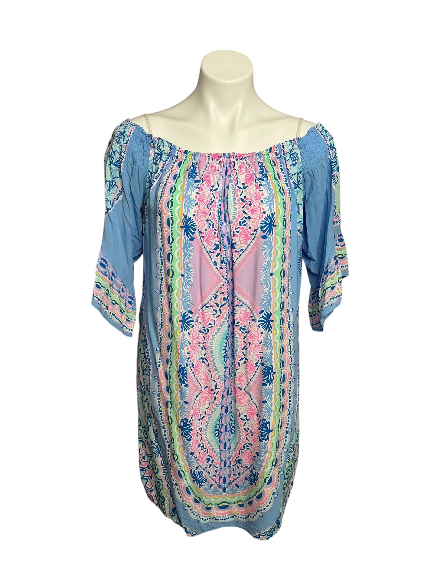 Lilly Pulitzer Off The Shoulder Fawna Dress Seaside Shindig - Size M