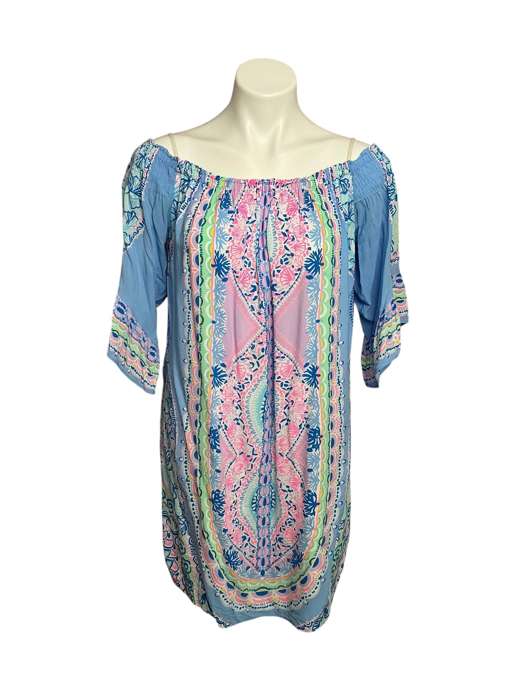 Lilly Pulitzer Off The Shoulder Fawna Dress Seaside Shindig - Size M