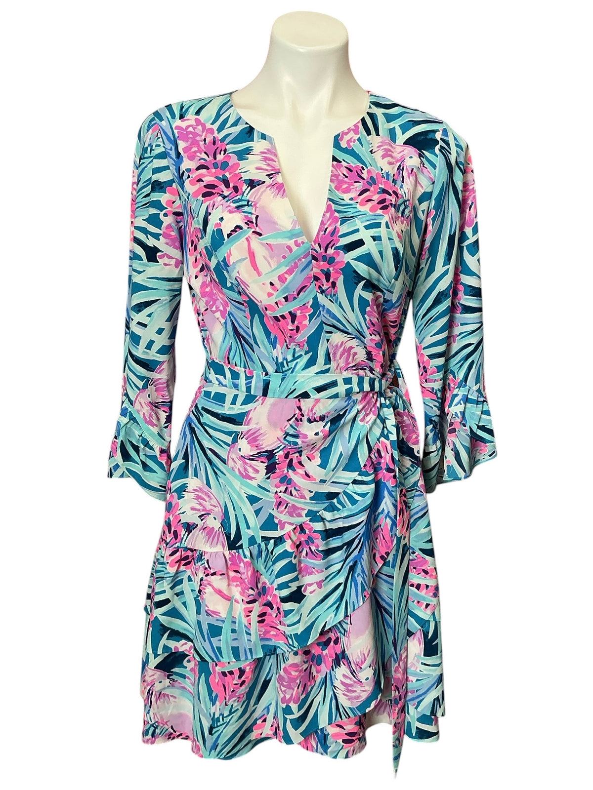 Lilly Pulitzer Laeda Stretch Dress Peacock Blue Tweethearts - Size M