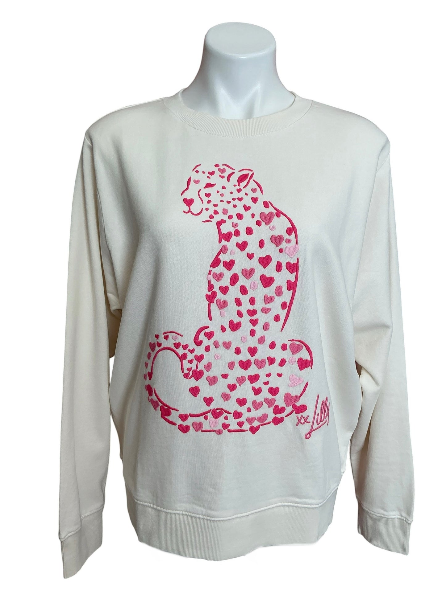 Lilly Pulitzer NWT Ballad Long Sleeve Sweatshirt Top Coconut Love Cat Embroidery - Size M