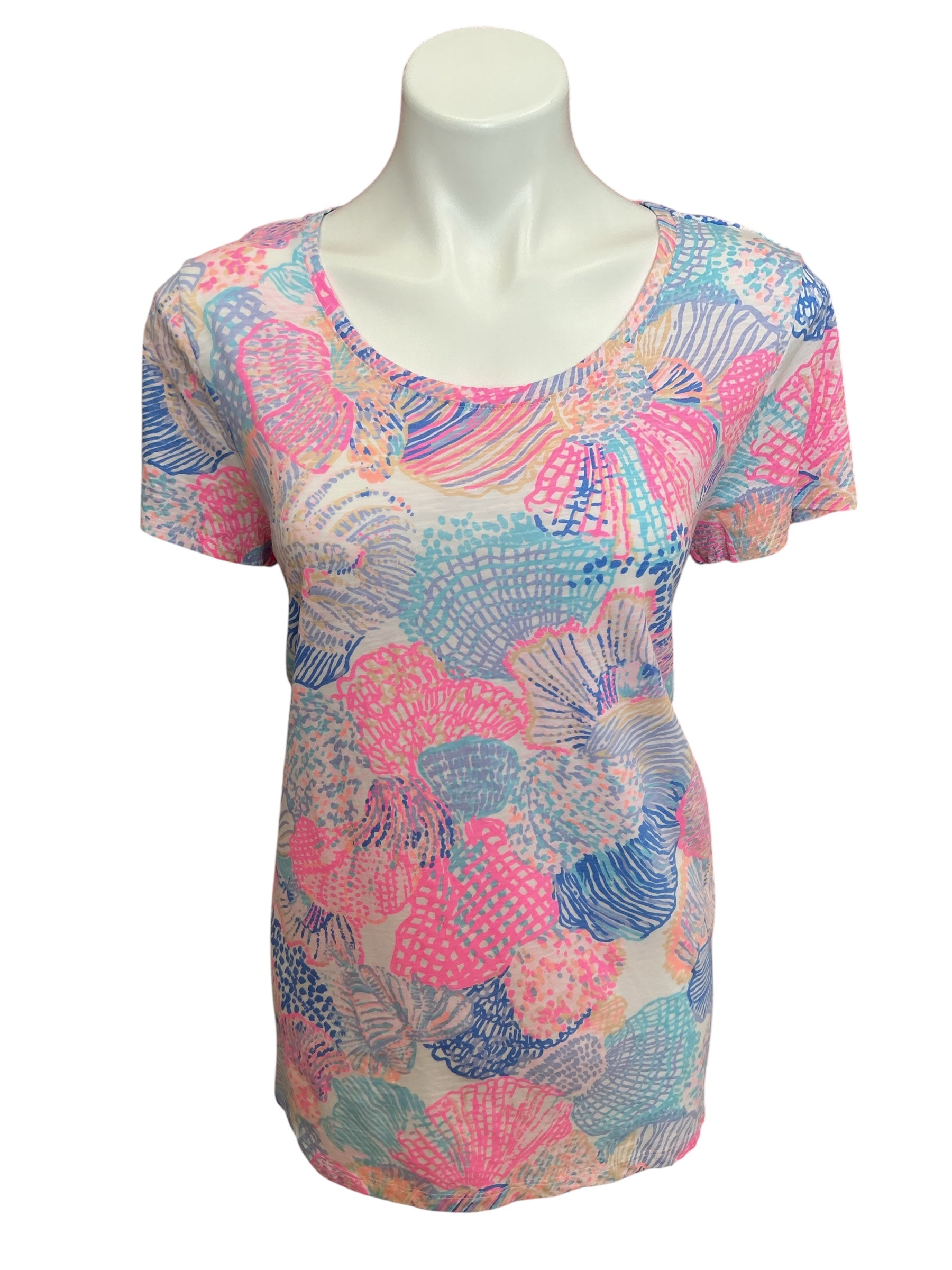 Lilly Pulitzer NWT Etta Scoop-Neck Tee Top Multi Roar Of The Seas - Size L