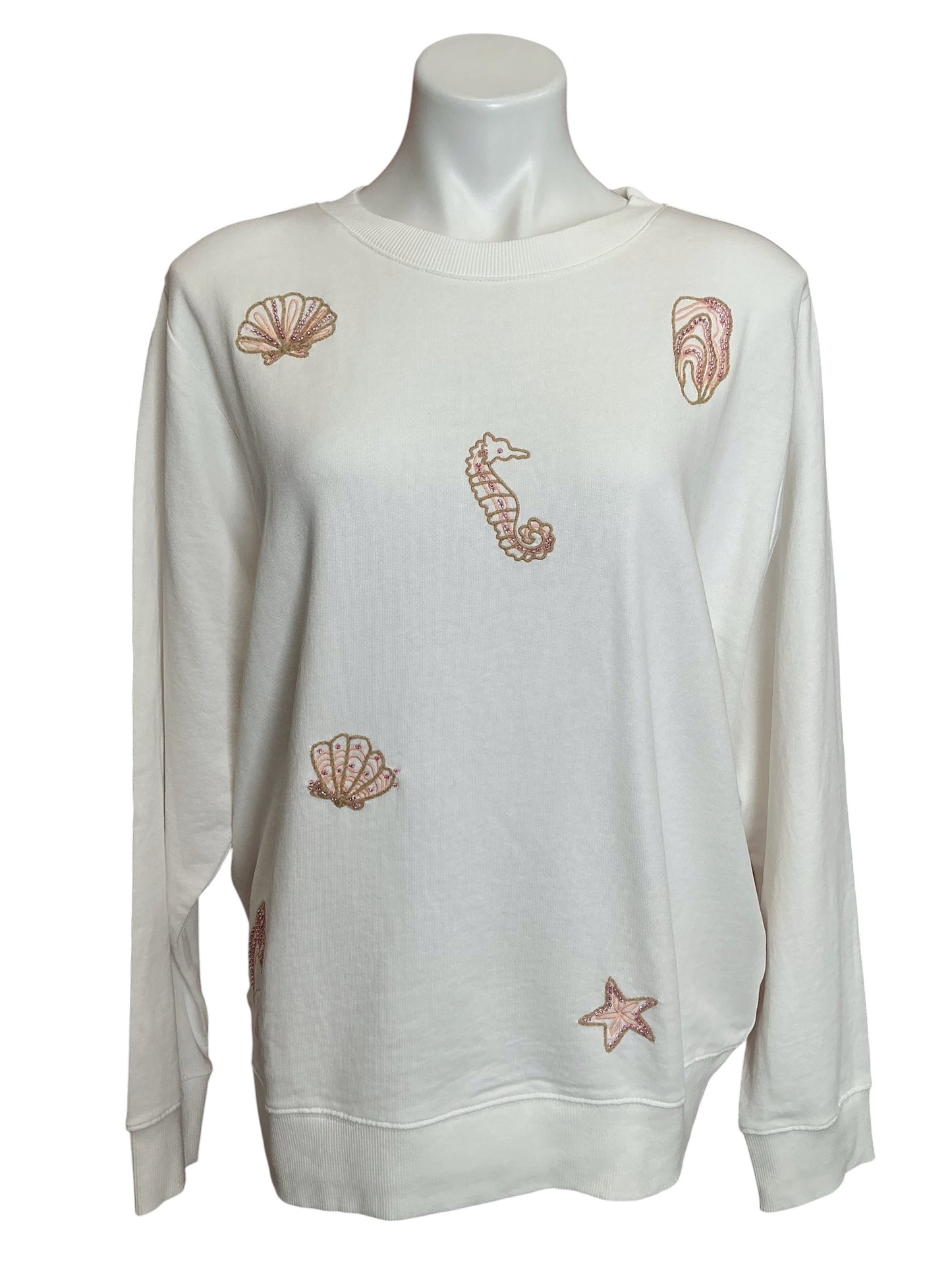 Lilly Pulitzer NWT Ballad Long Sleeve Sweater Resirt White Cool As Shell Embroidered - Size L