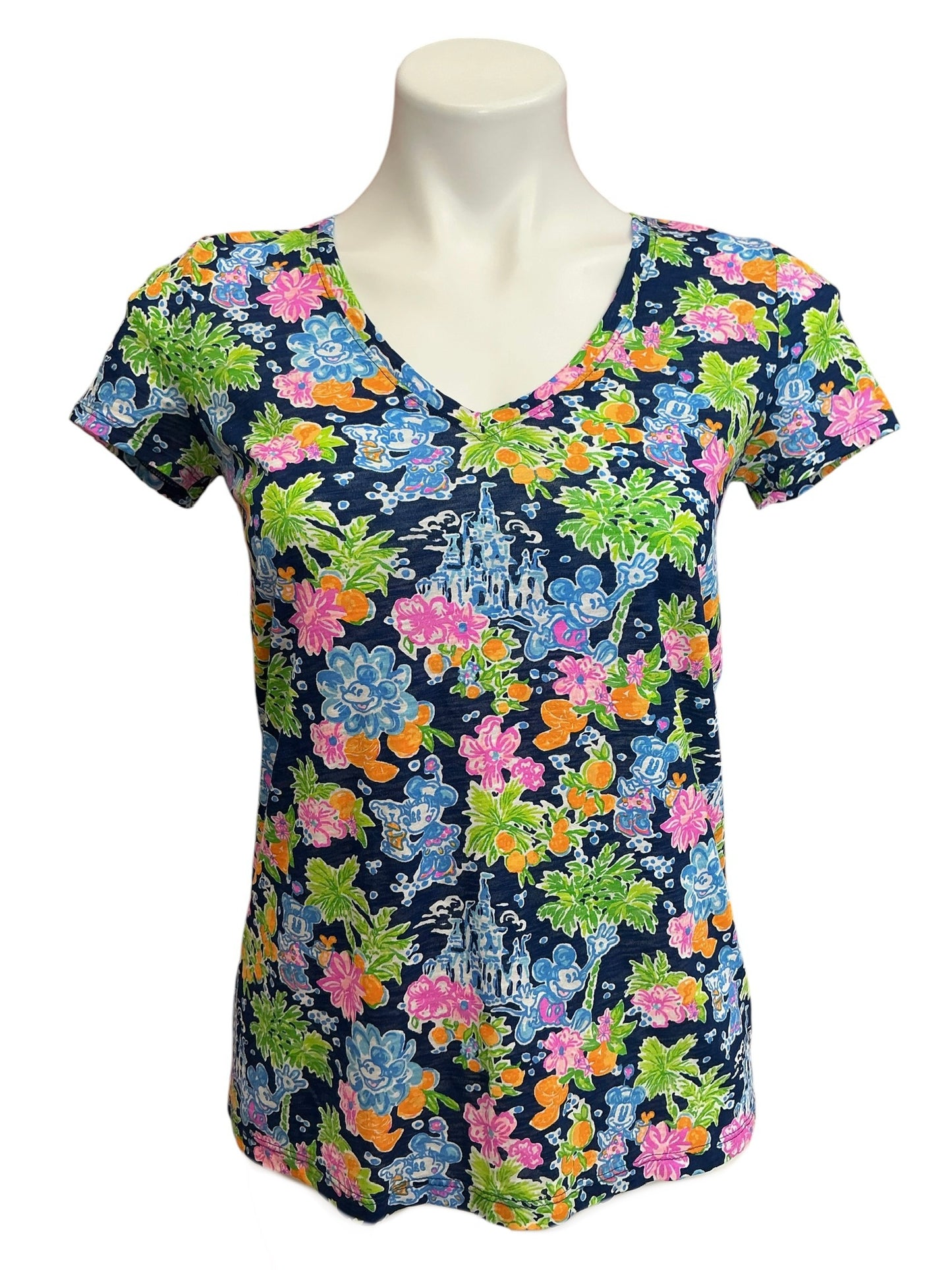 Lilly Pulitzer X Disney NWT Etta V Neck Top Aegean Navy Lilly Loves Disney - Size XXS