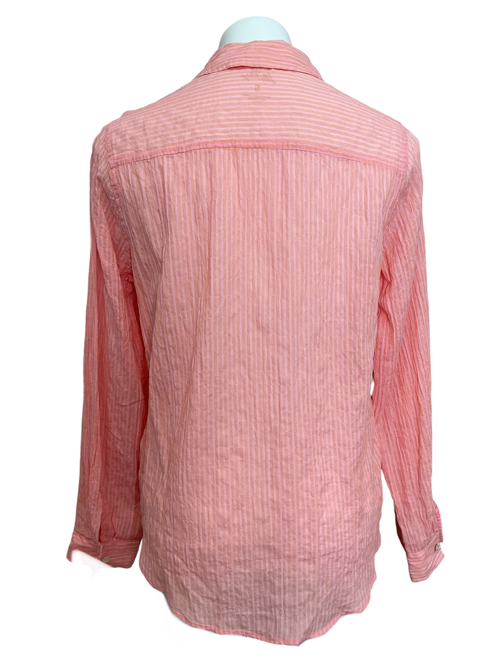 Lilly Pulitzer NWT Sea View Button Down Top Papaya X Conch Shell Pink Lightweight Oxford Shirting Stripe - Size S