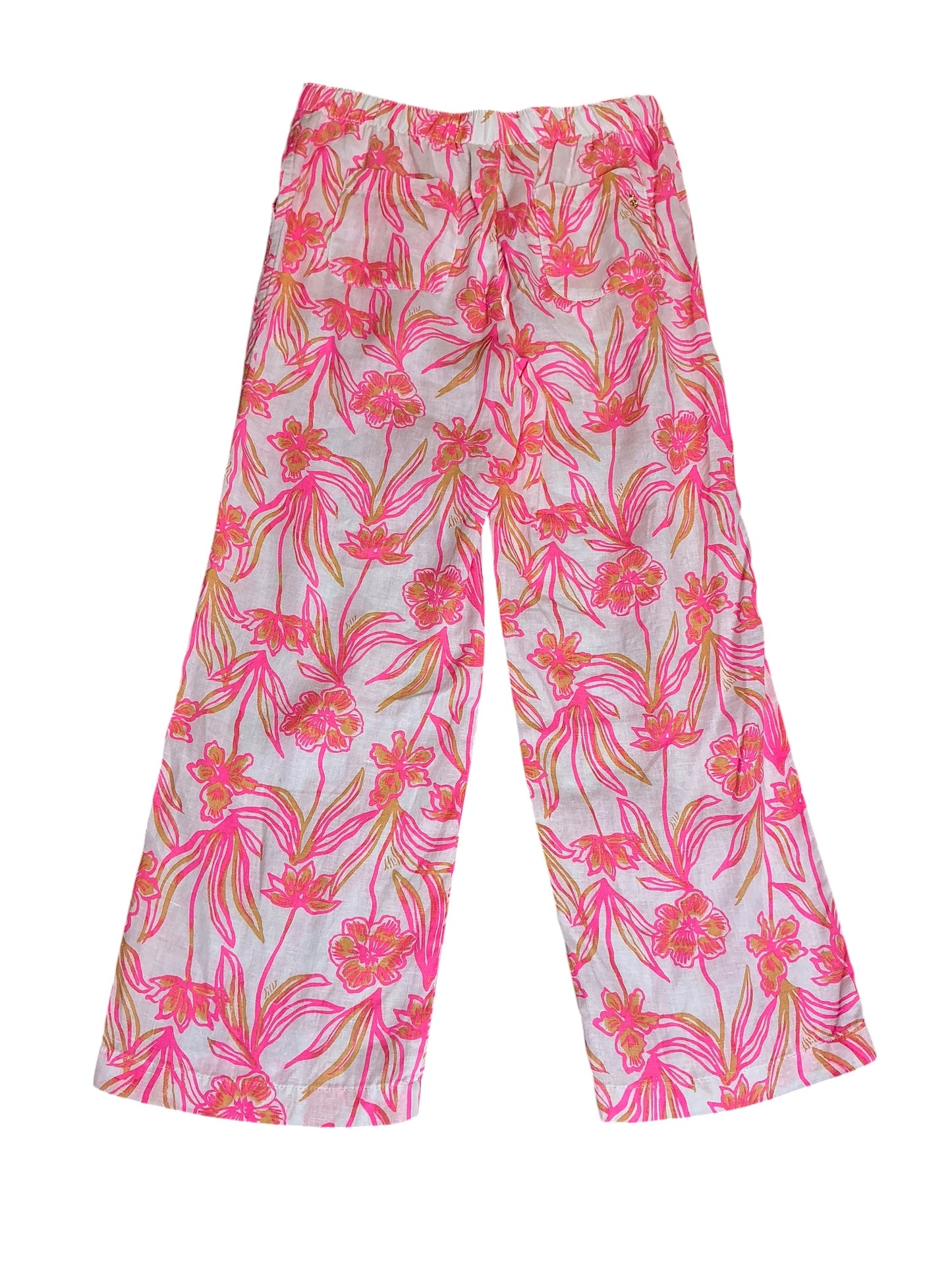 Lilly Pulitzer Brawley Linen Crop Pant White Lovely Long Stems - Size S