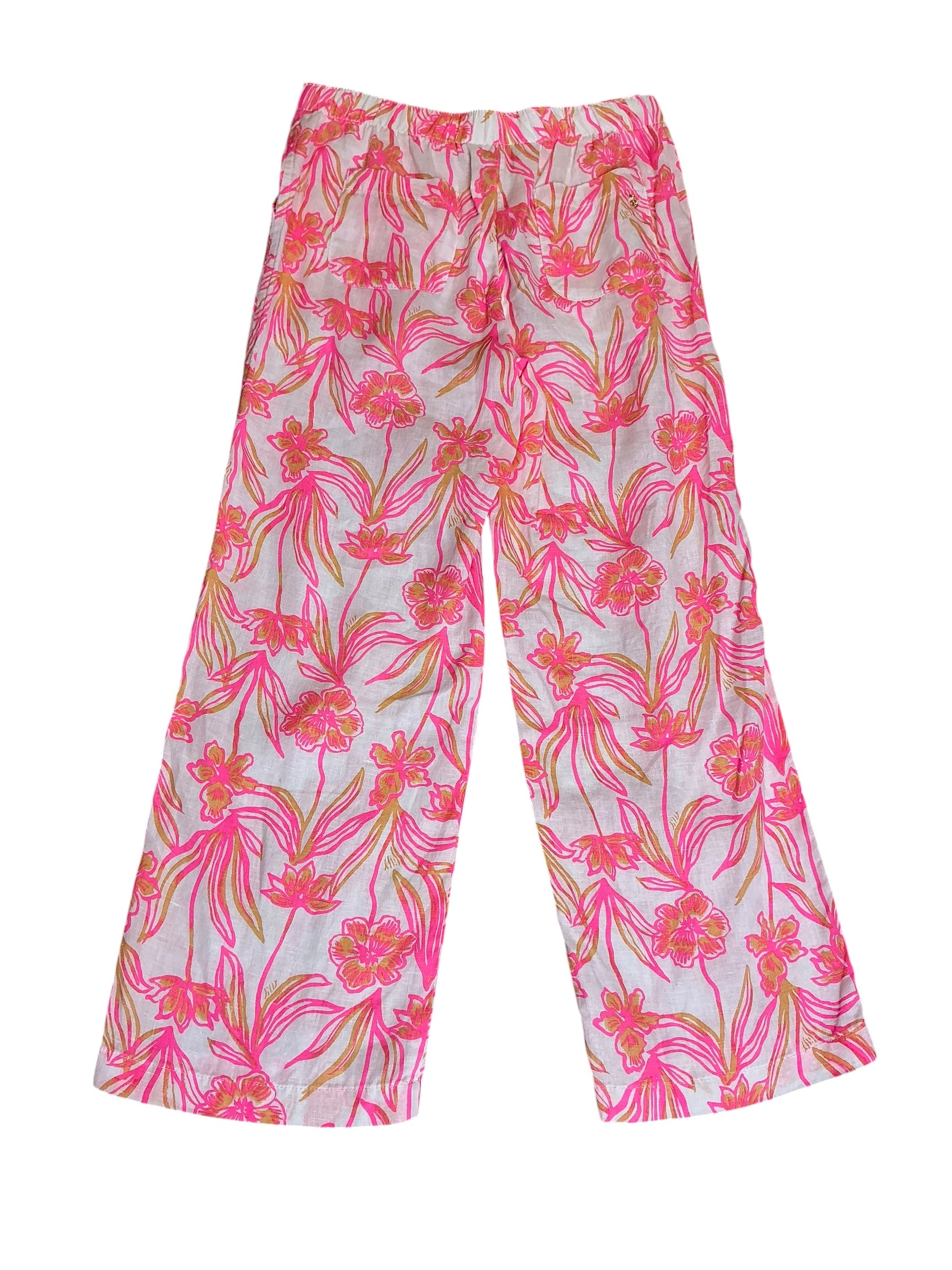 Lilly Pulitzer Brawley Linen Crop Pant White Lovely Long Stems - Size S