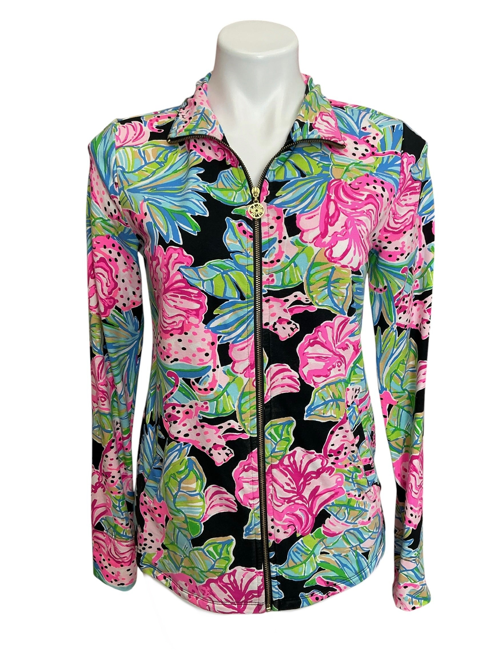 Lilly Pulitzer Leona Zip Up Jacket Onyx Jaguar Jungle - Size XS