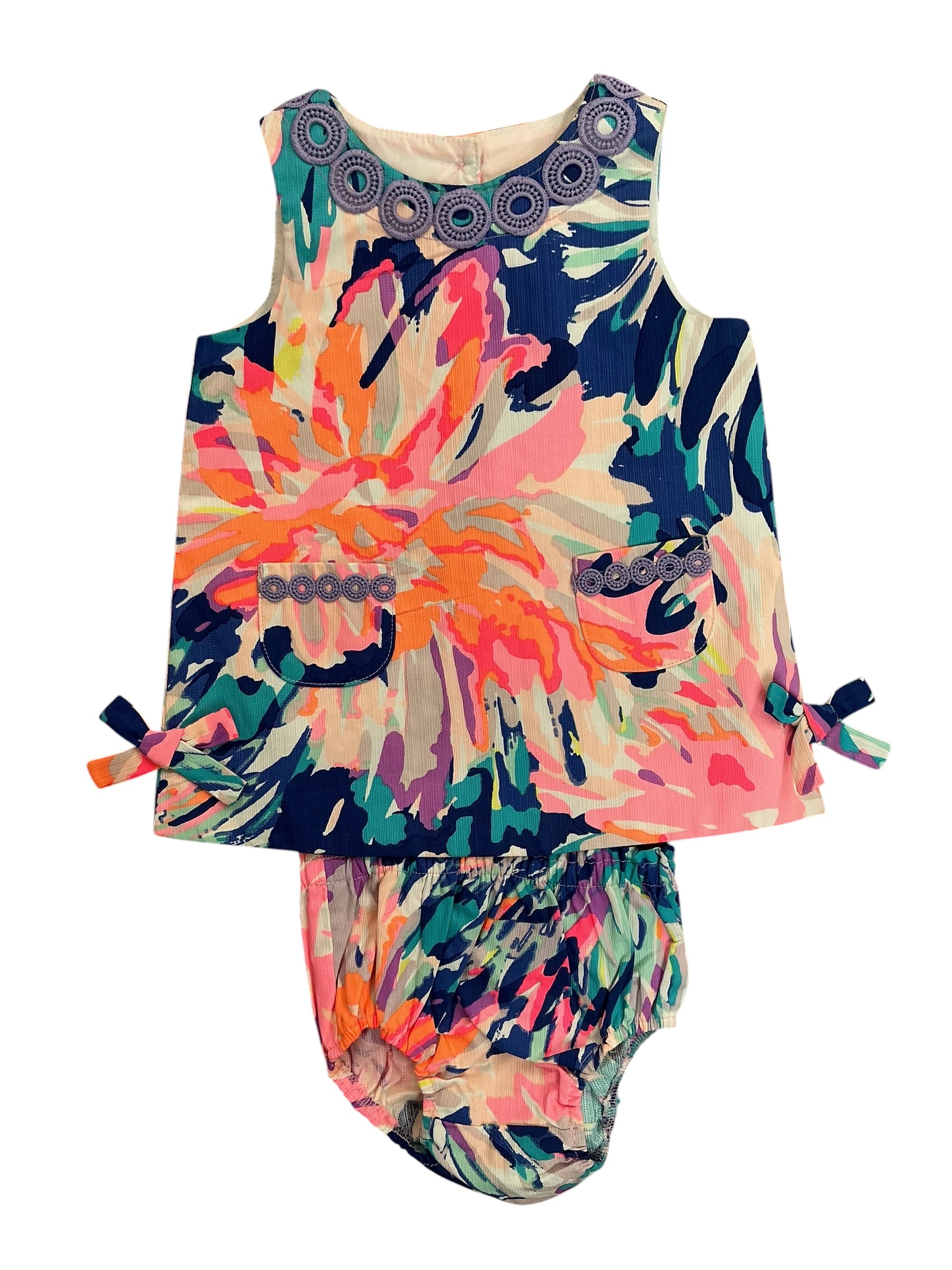 Lilly Pulitzer NWT Kids Girls Baby 2PC Set Baby Lilly Shift Dress Multi Off Tropic - Size 6-12 MO