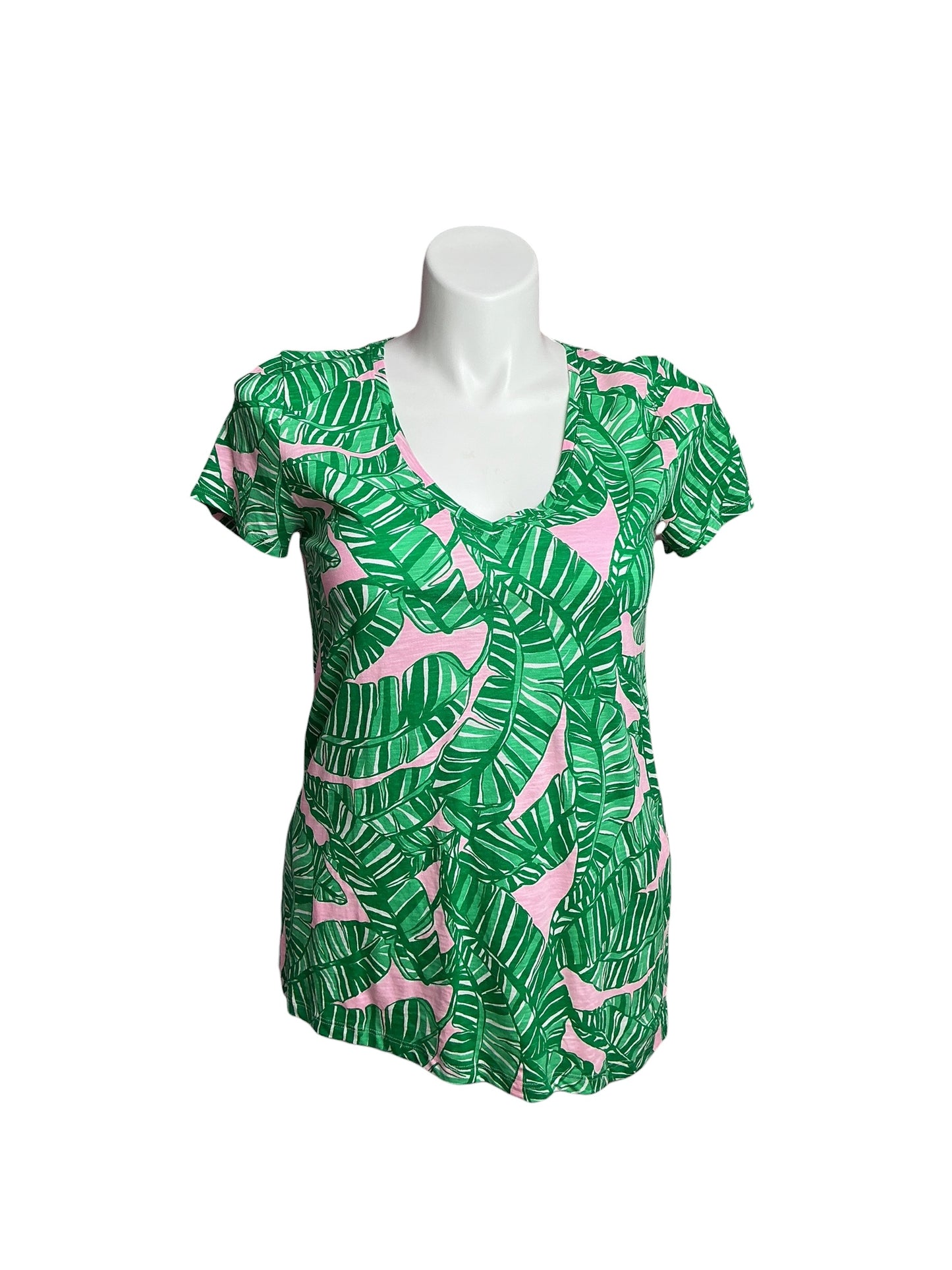 Lilly Pulitzer- Etta V-Neck Top Conch Shell Pink Let’s Go Bananas Size M