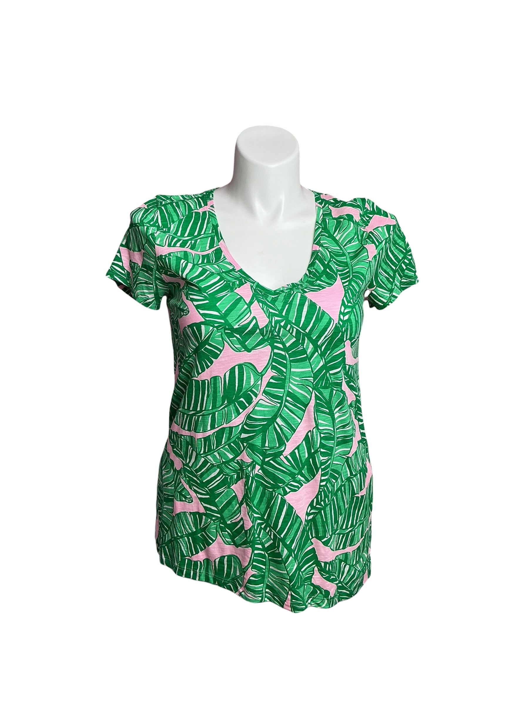 Lilly Pulitzer- Etta V-Neck Top Conch Shell Pink Let’s Go Bananas Size M