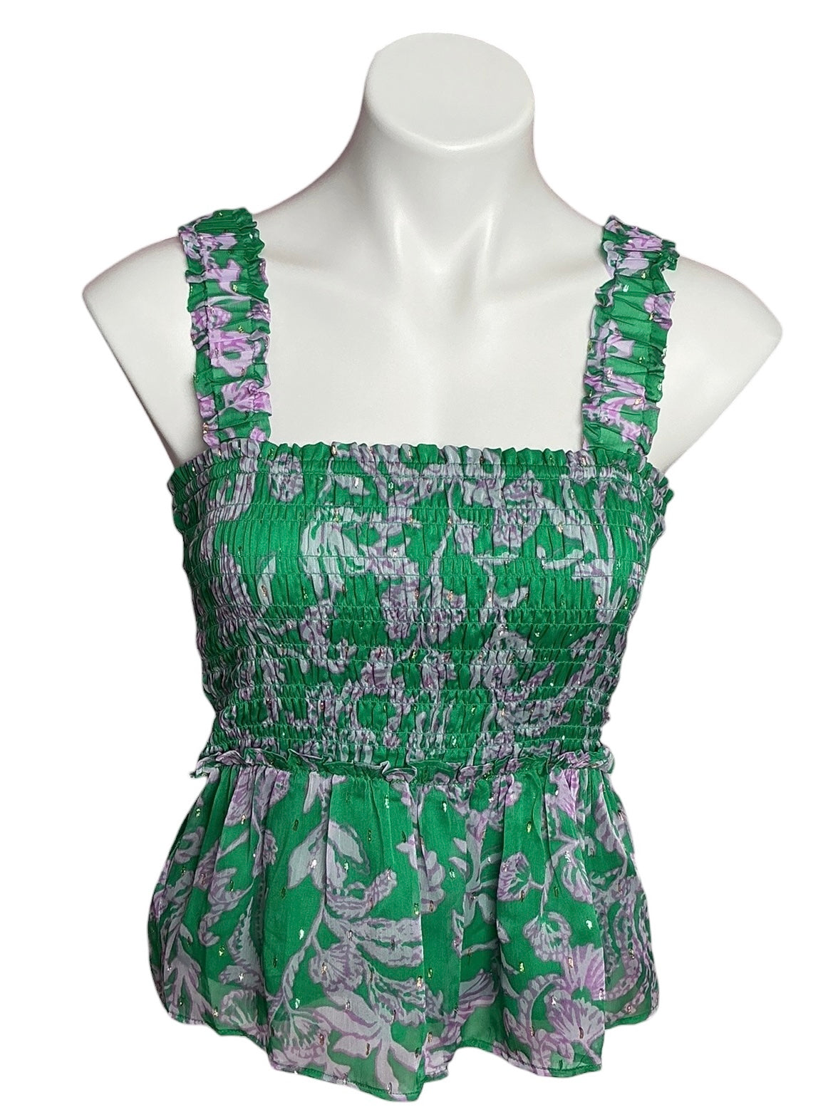 Lilly Pulitzer Hadly Smocked Top Brazilian Green Salty Sandbar - Size S