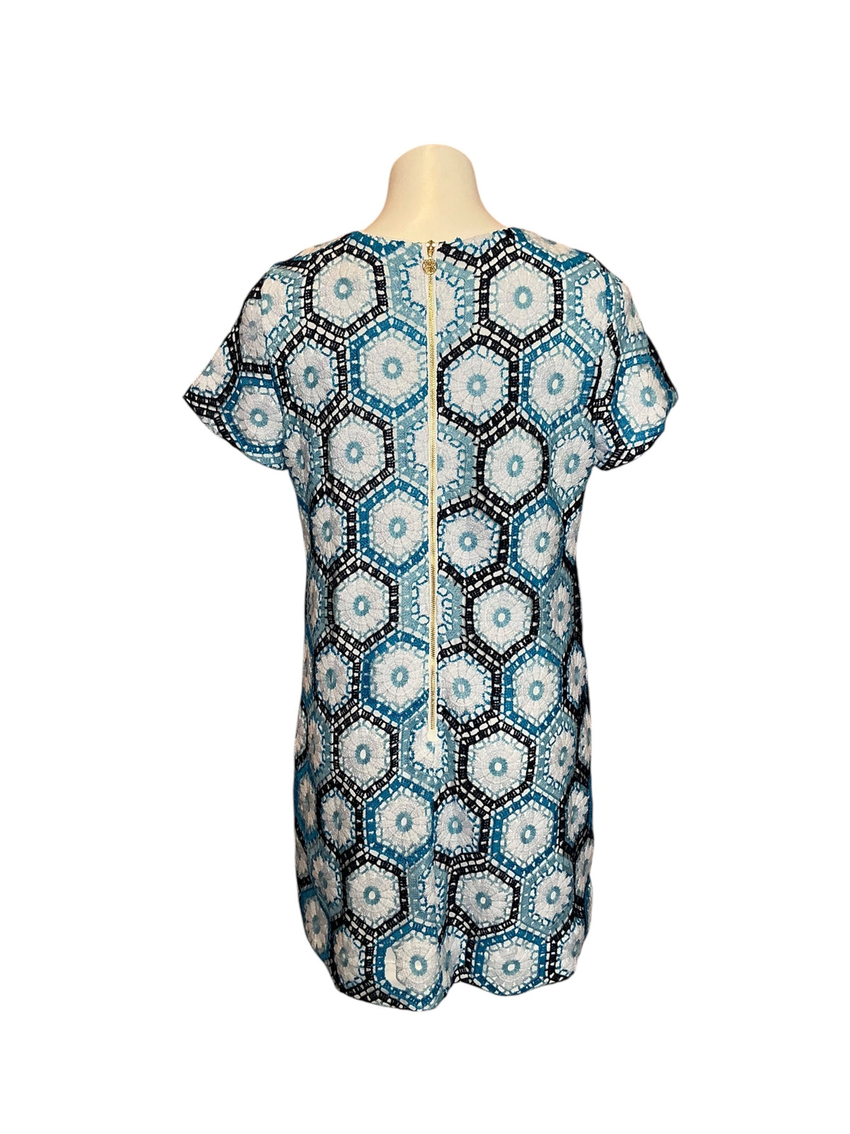 Lilly Pulitzer Leyla Crochet Shift Dress Bellevue Blue Daisy Hex Crochet - Size 8