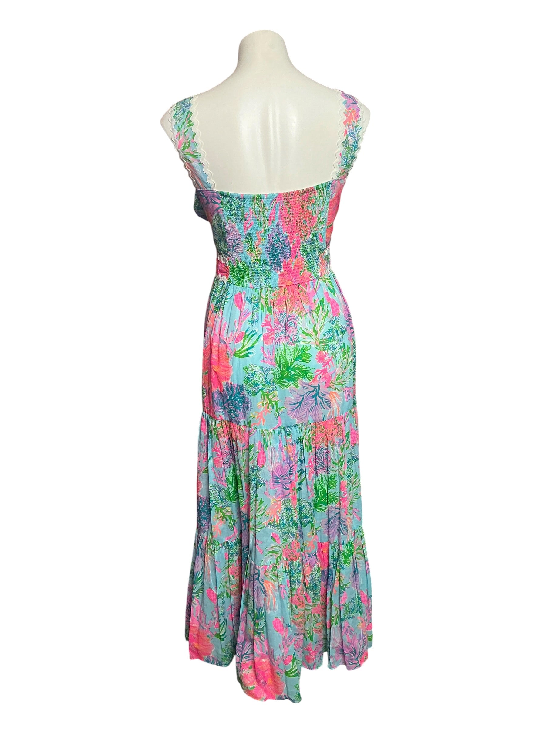 Lilly Pulitzer Pollie Tiered Scallop Trim Midi Dress Cay to My Heart - Size 16