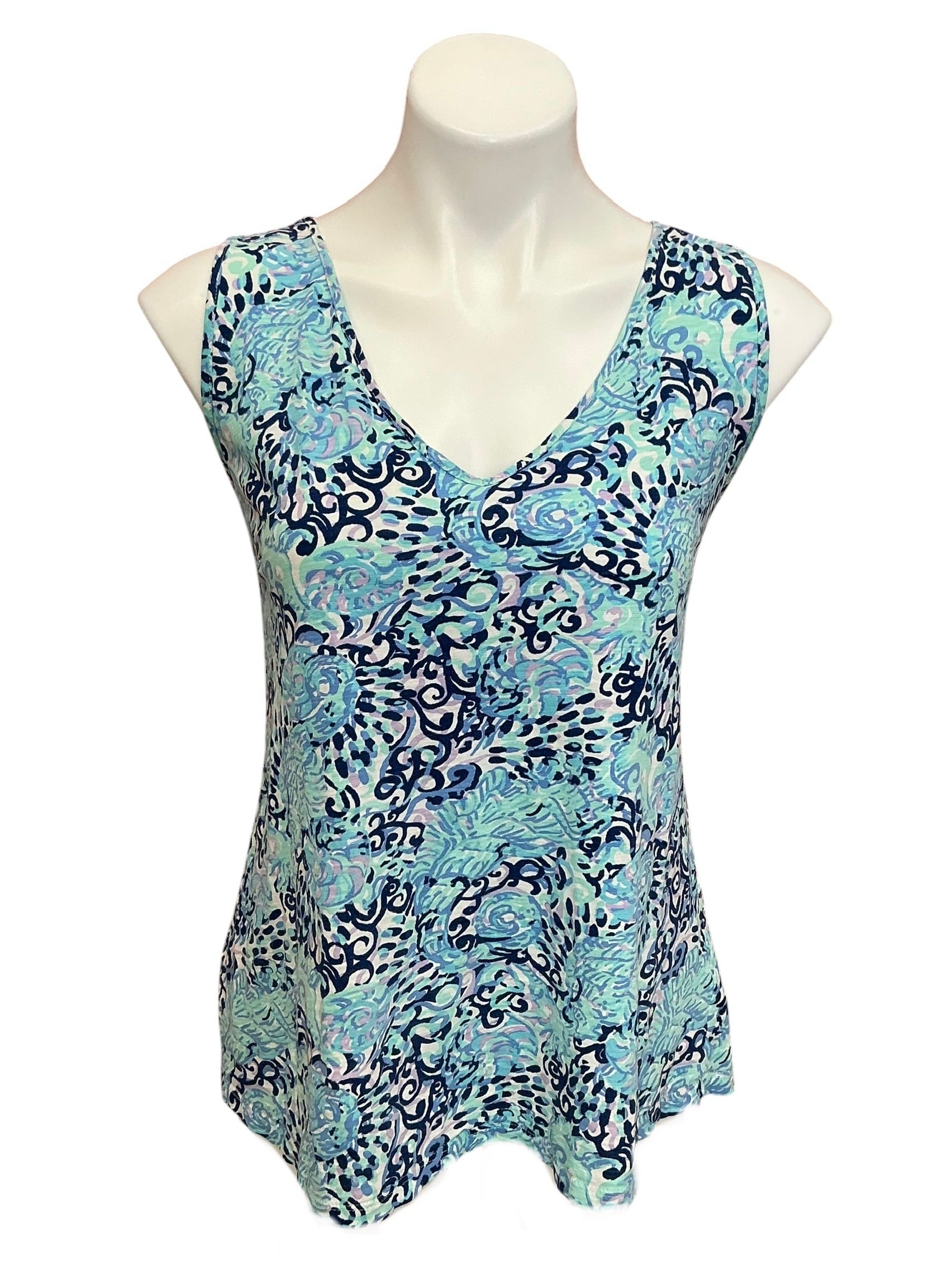 Lilly Pulitzer Crishna V Neck Tank Top Aqua Spritz - Size XL