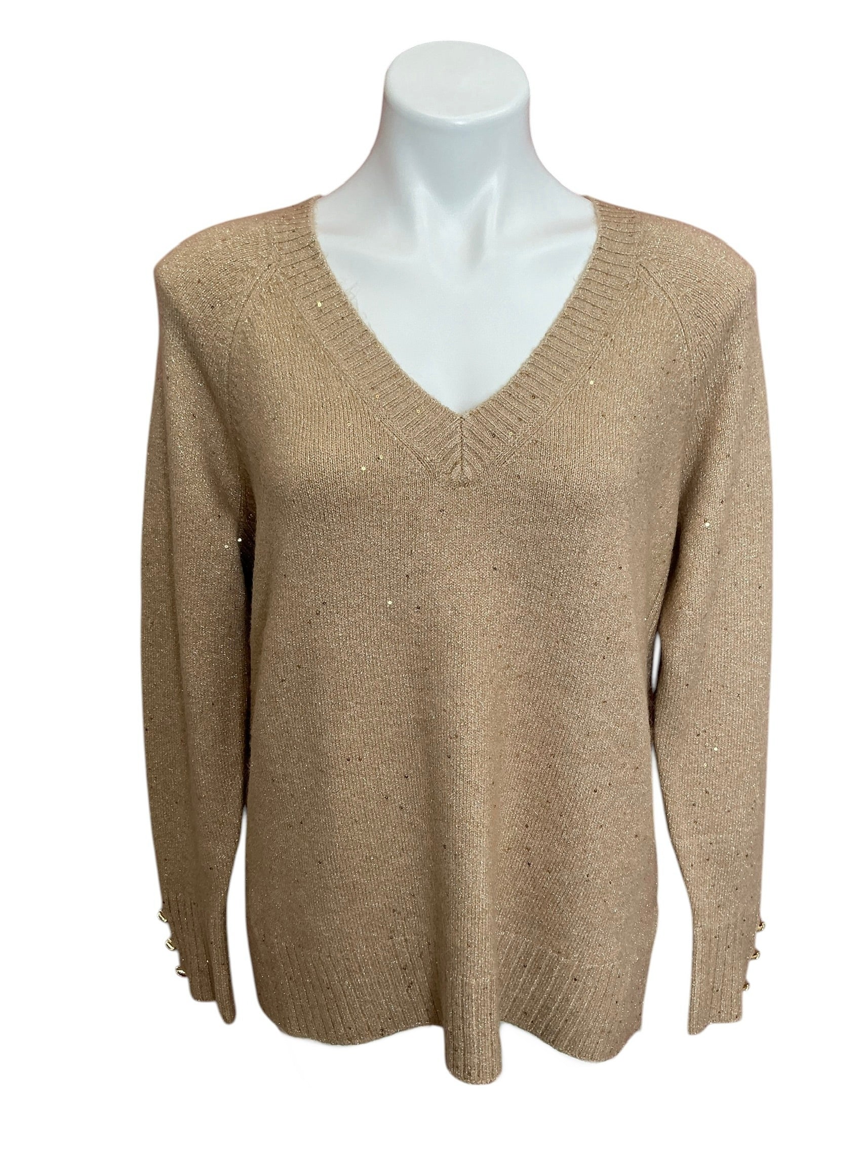 Lilly Pulitzer Kaycee Sequin Sweater Sandbar Gold Metallic - Size M